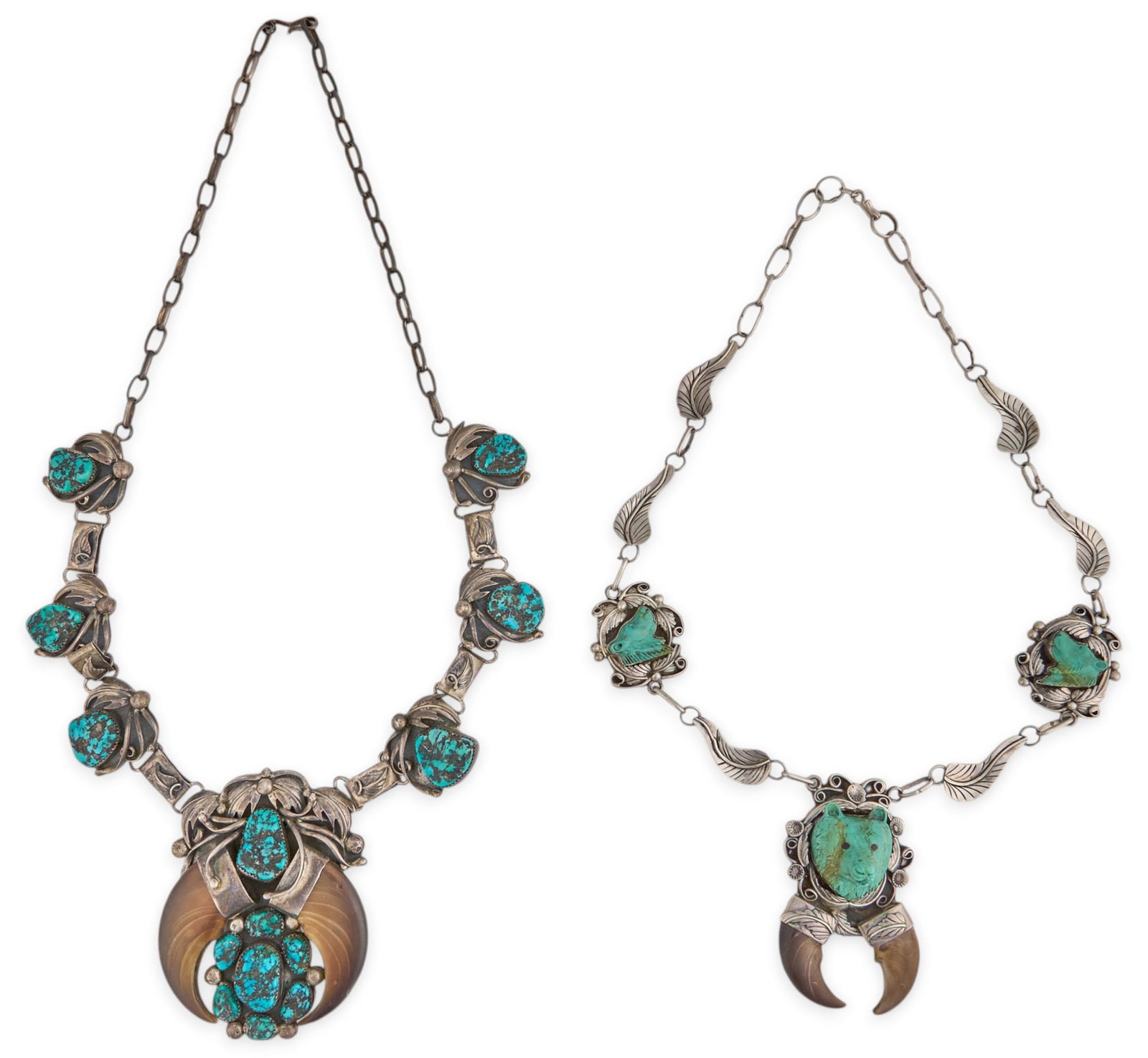 (2) Native American Sterling & Turquoise Bear Claw Necklaces (1 of 5)