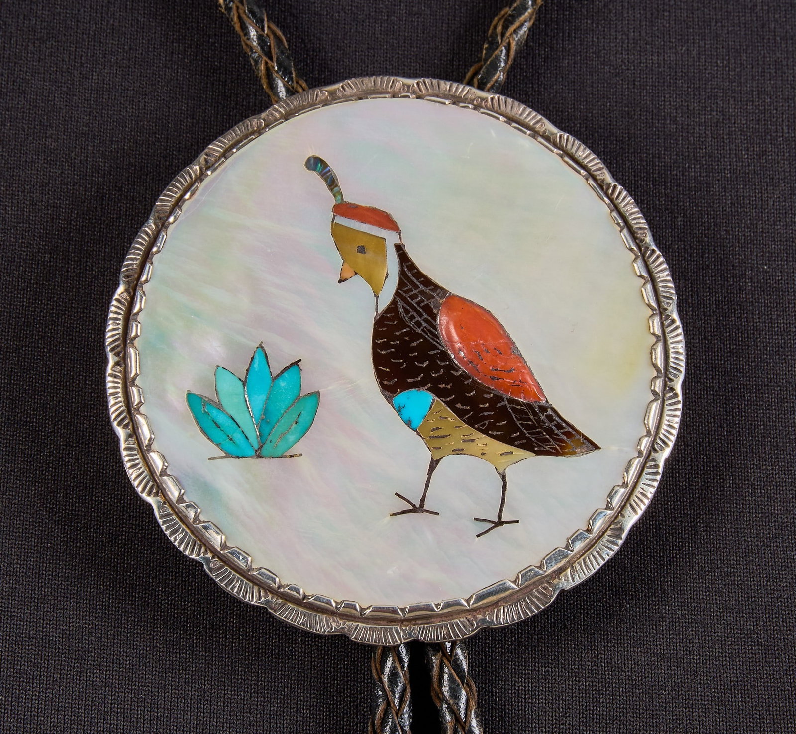 Elliot Qualo, Zuni Sterling & Multi-Stone Inlay Bird Bolo (1 of 5)