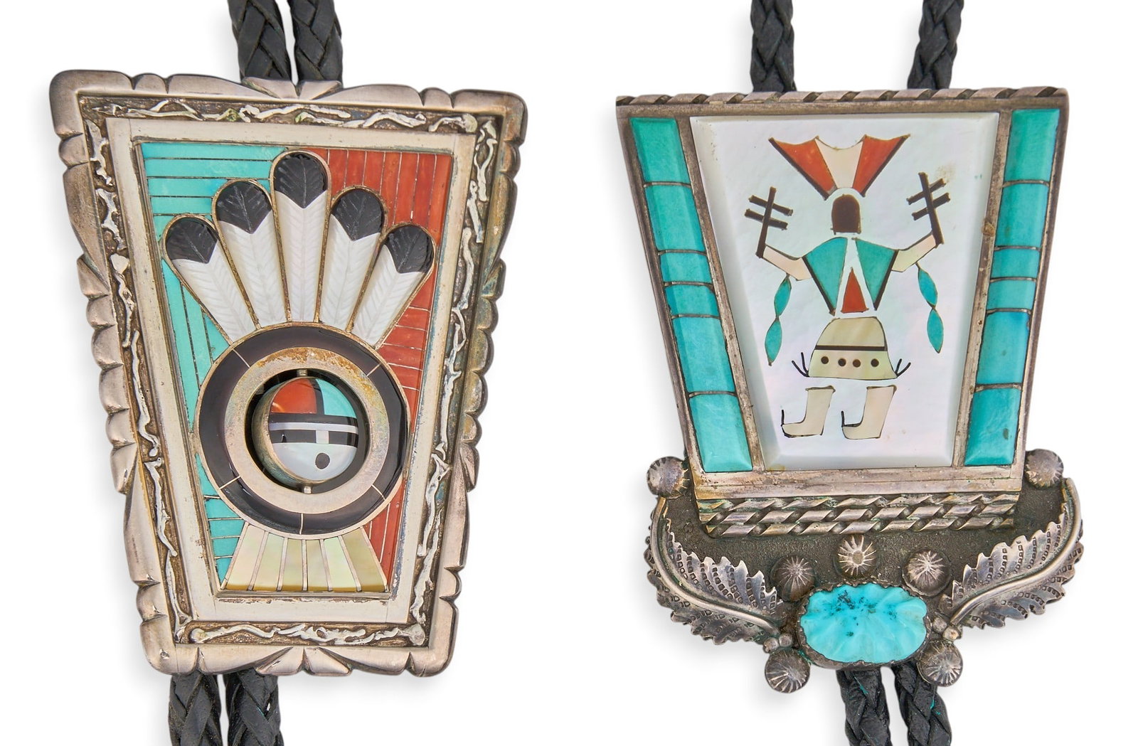 (2) Zuni Sterling & Multi-Stone Inlay Bolos (1 of 7)