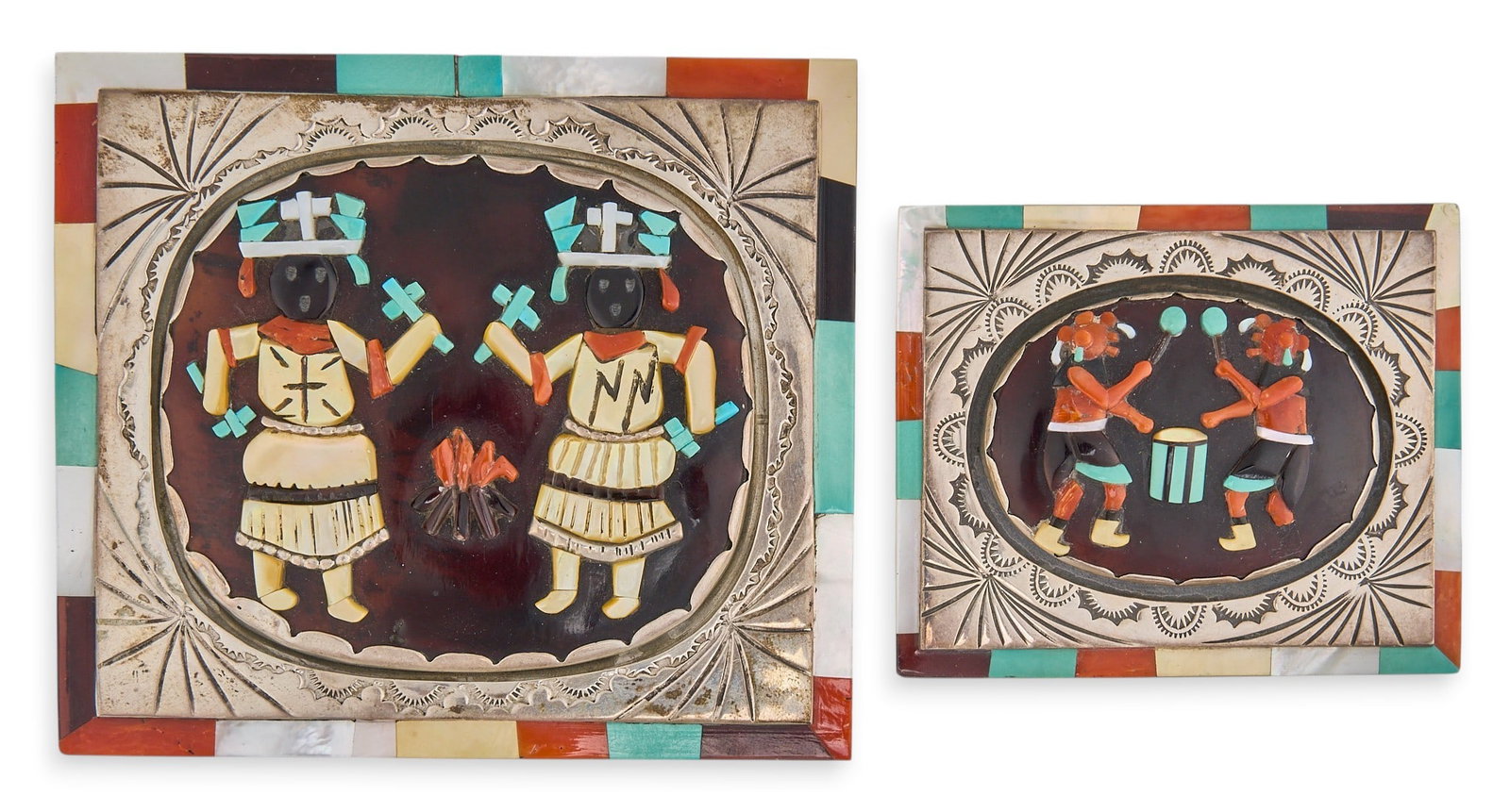 (2) Zuni Sterling & Multi-Stone Inlay Kachina Buckles (1 of 5)