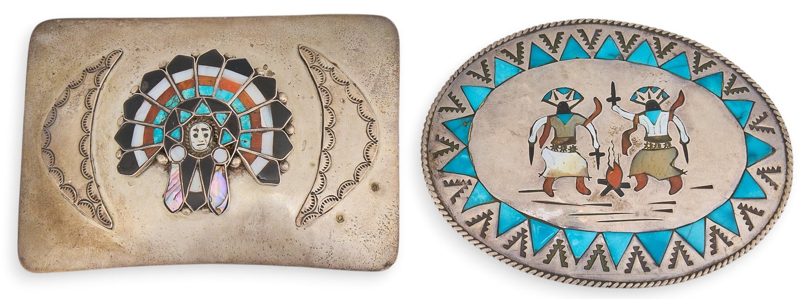 Navajo Sterling & Multi-Stone Inlay Figural Buckles (1 of 4)