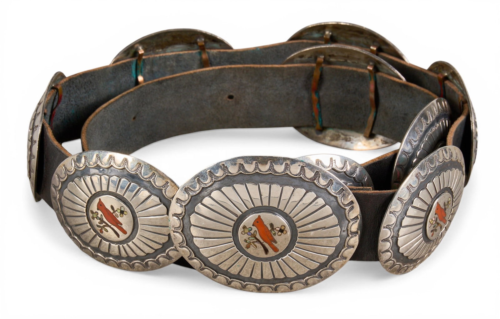 Sterling & Multi-Stone Inlay Cardinal Concho Belt (1 of 6)