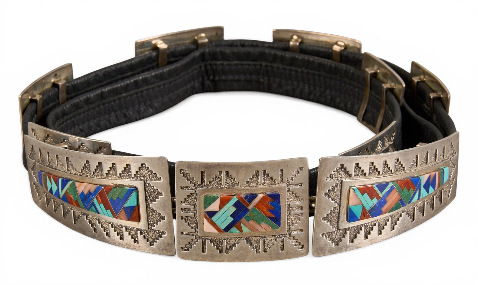 Navajo Sterling & Multi-Stone Inlay Concho Belt (1 of 6)