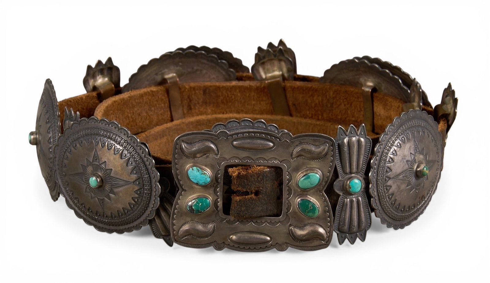 Don Lucas, Anglo Sterling & Turquoise Concho Belt (1 of 6)