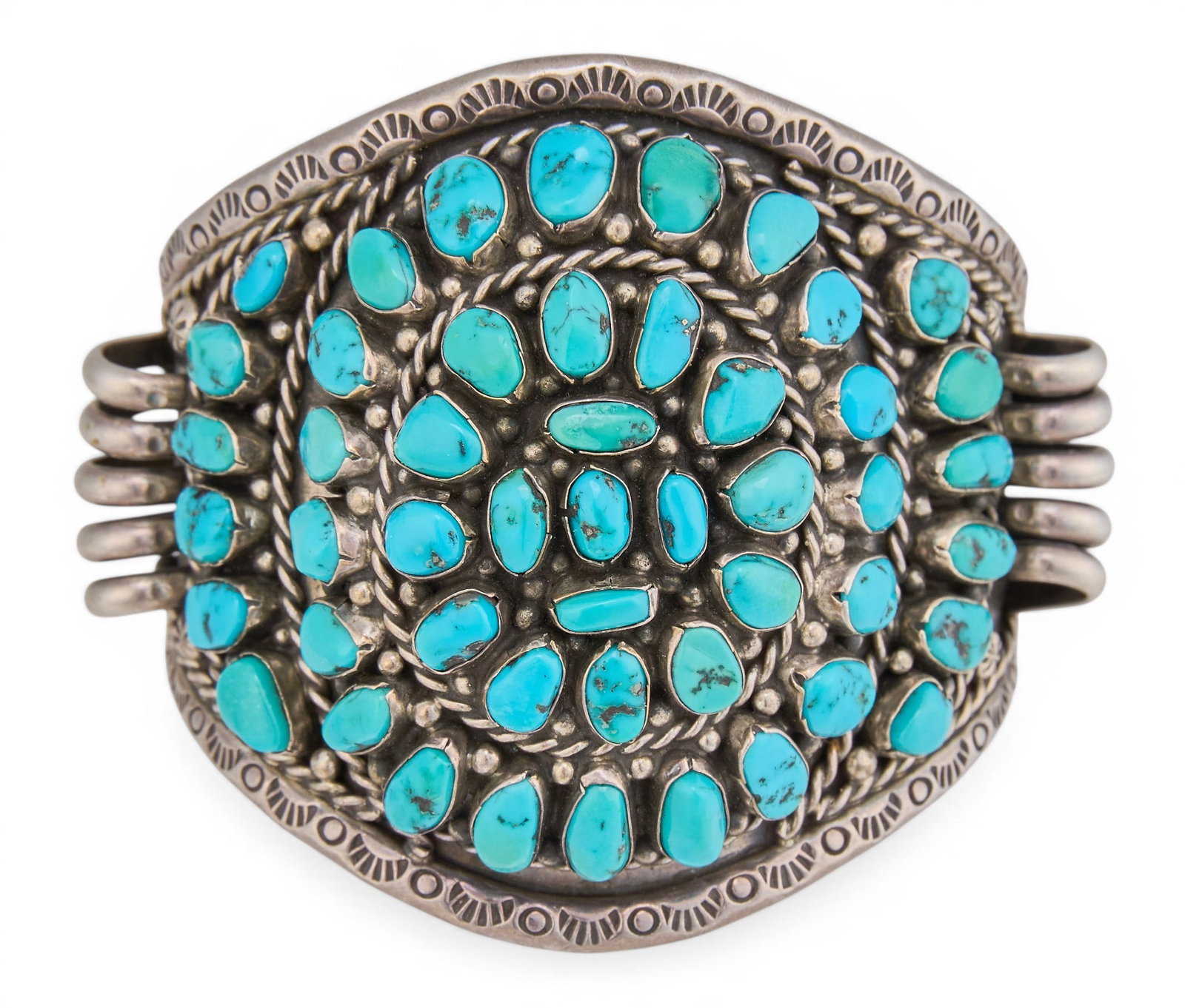 Navajo Sterling & Turquoise Cluster Cuff (1 of 5)
