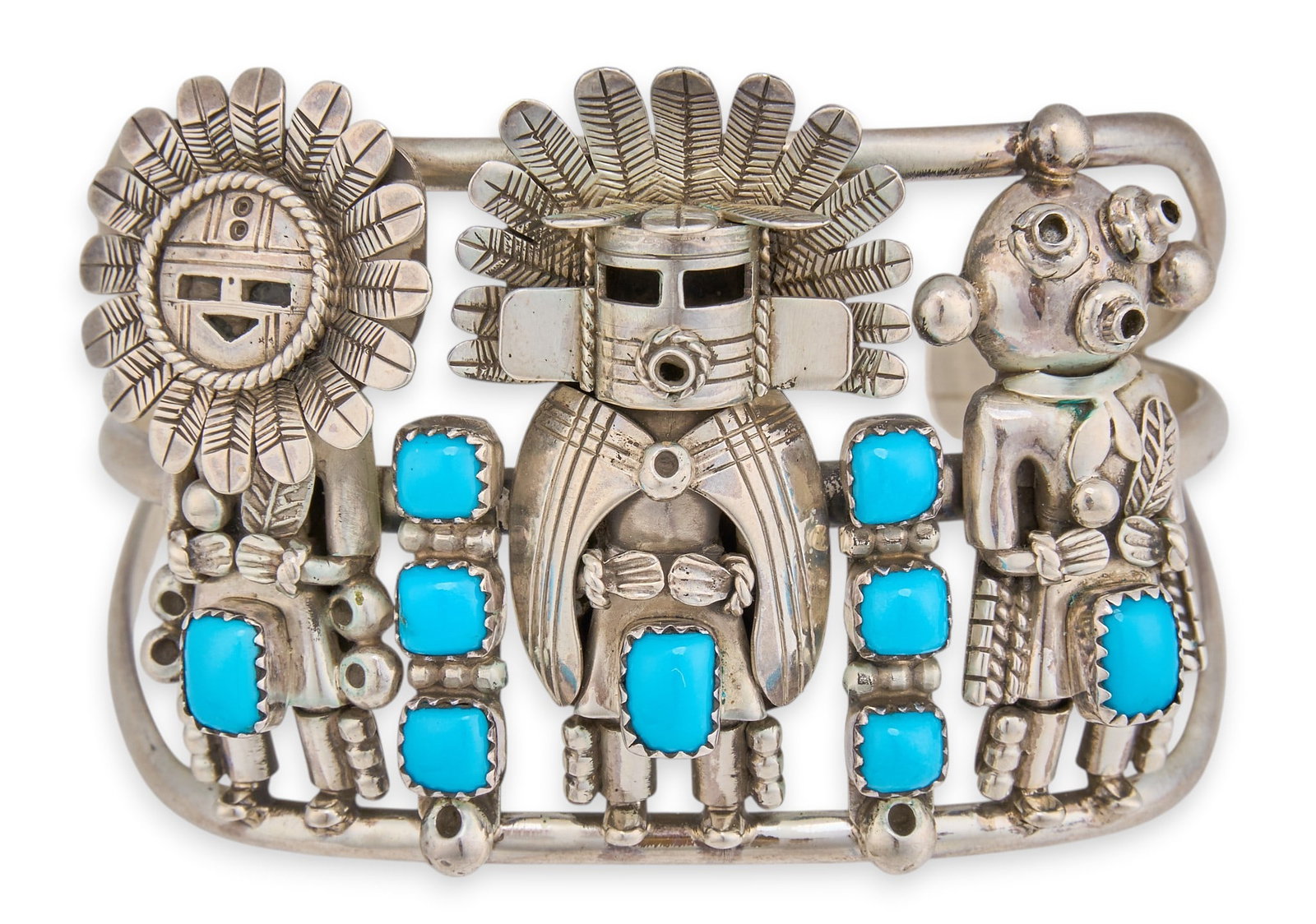 T. Henderson, Navajo Sterling & Turquoise Kachina Cuff (1 of 5)
