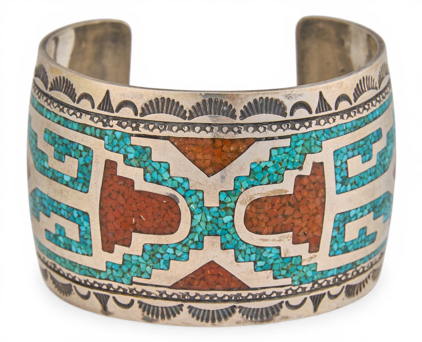Thomas Singer, Navajo Sterling & Multi-Stone Chip Inlay Cuff (1 of 5)