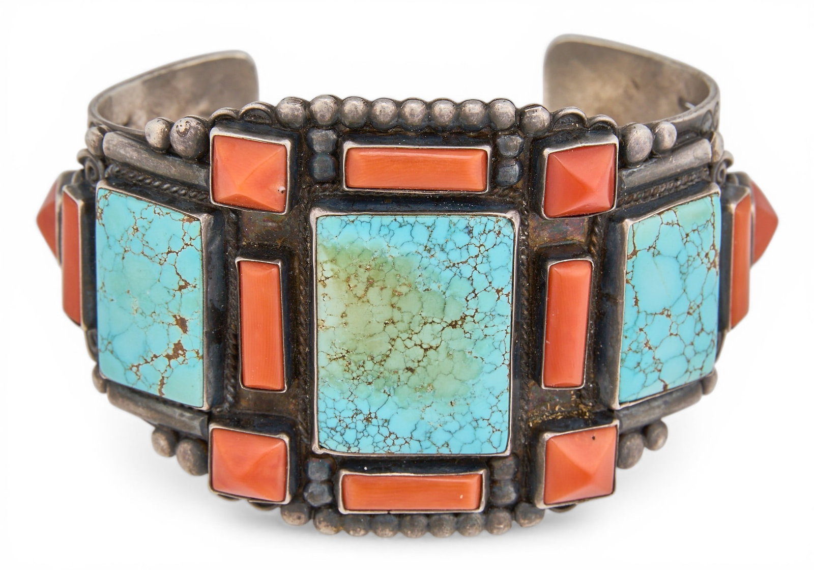 Sterling Silver Turquoise & Coral Cuff (1 of 5)