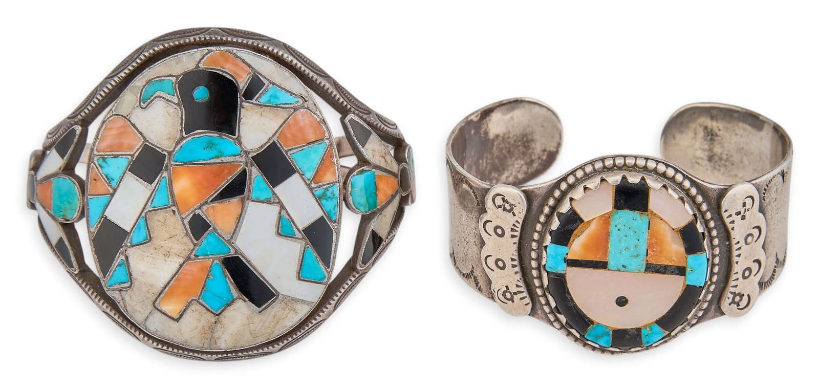 (2) Zuni Sterling & Multi-Stone Inlay Cuffs (1 of 5)