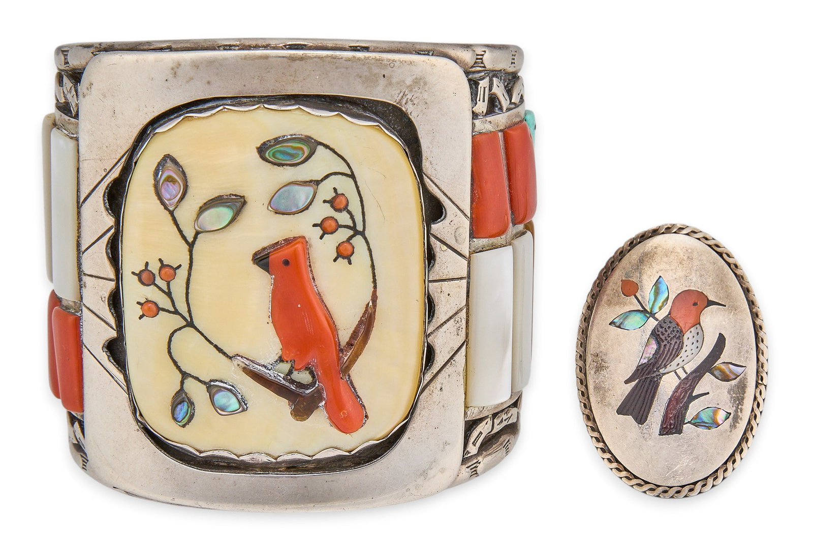 Navajo Sterling & Multi-Stone Inlay Bird Cuff and Ring (1 of 8)