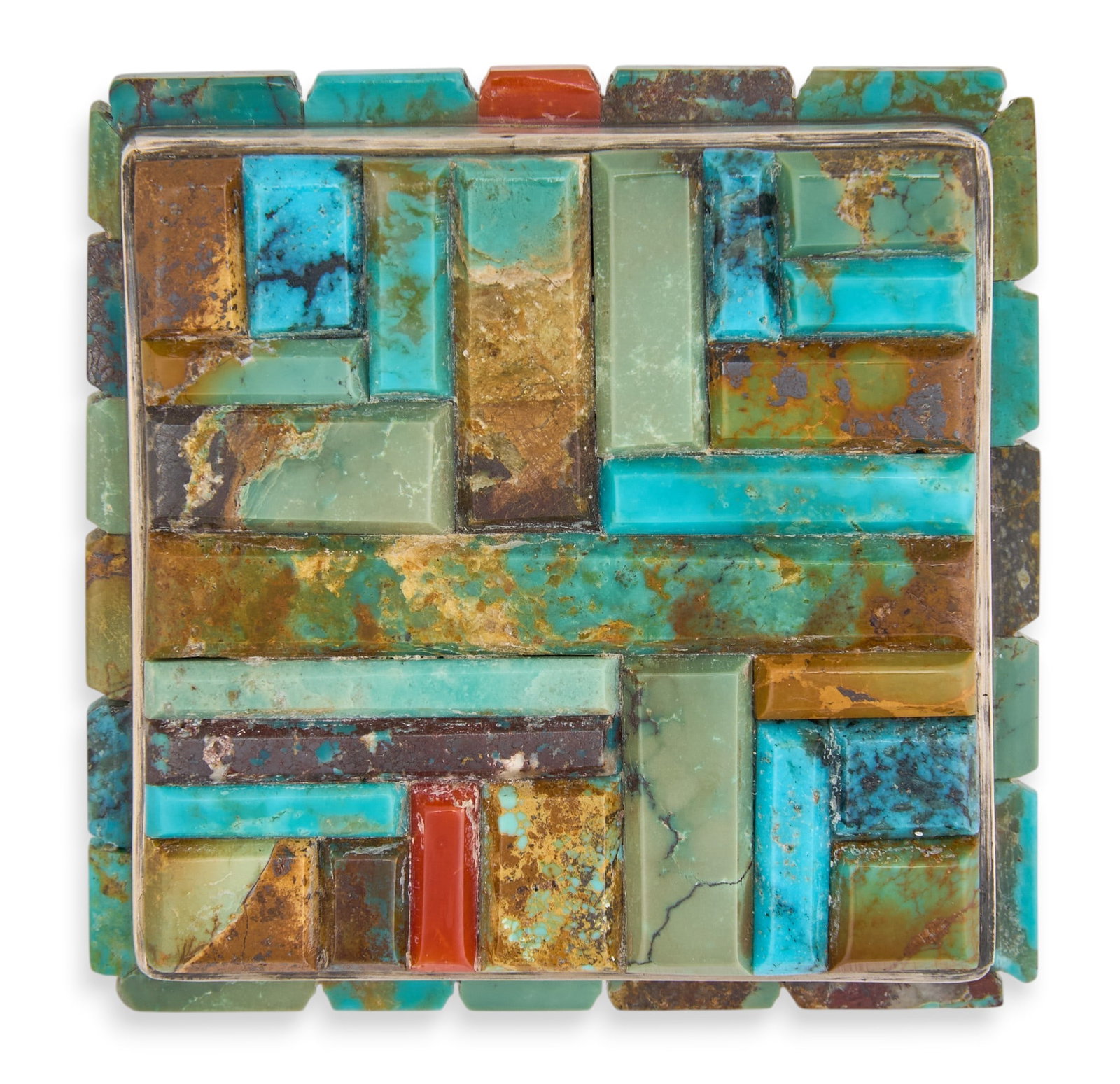 Dan Whitegoat, Navajo Sterling & Multi-Stone Mosaic Style Ring: Dan Whitegoat, Navajo sterling silver ring set with multi-stone mosaic style inlay, marked "Sterling WD" Size: 7 Total weight: 1.81 ozt Provenance: Property from the personal archive of a li