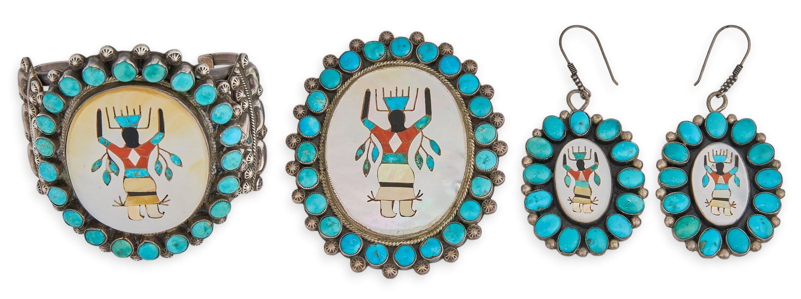 Navajo Sterling & Multi-Stone Figural Jewelry Suite (1 of 6)