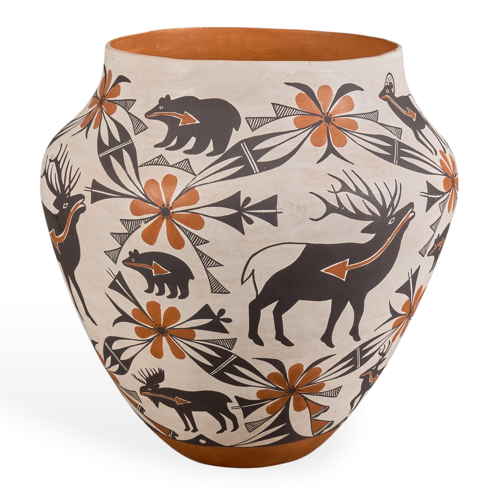 Acoma Pueblo Heartline Stag & Bear Motif Vessel (1 of 5)