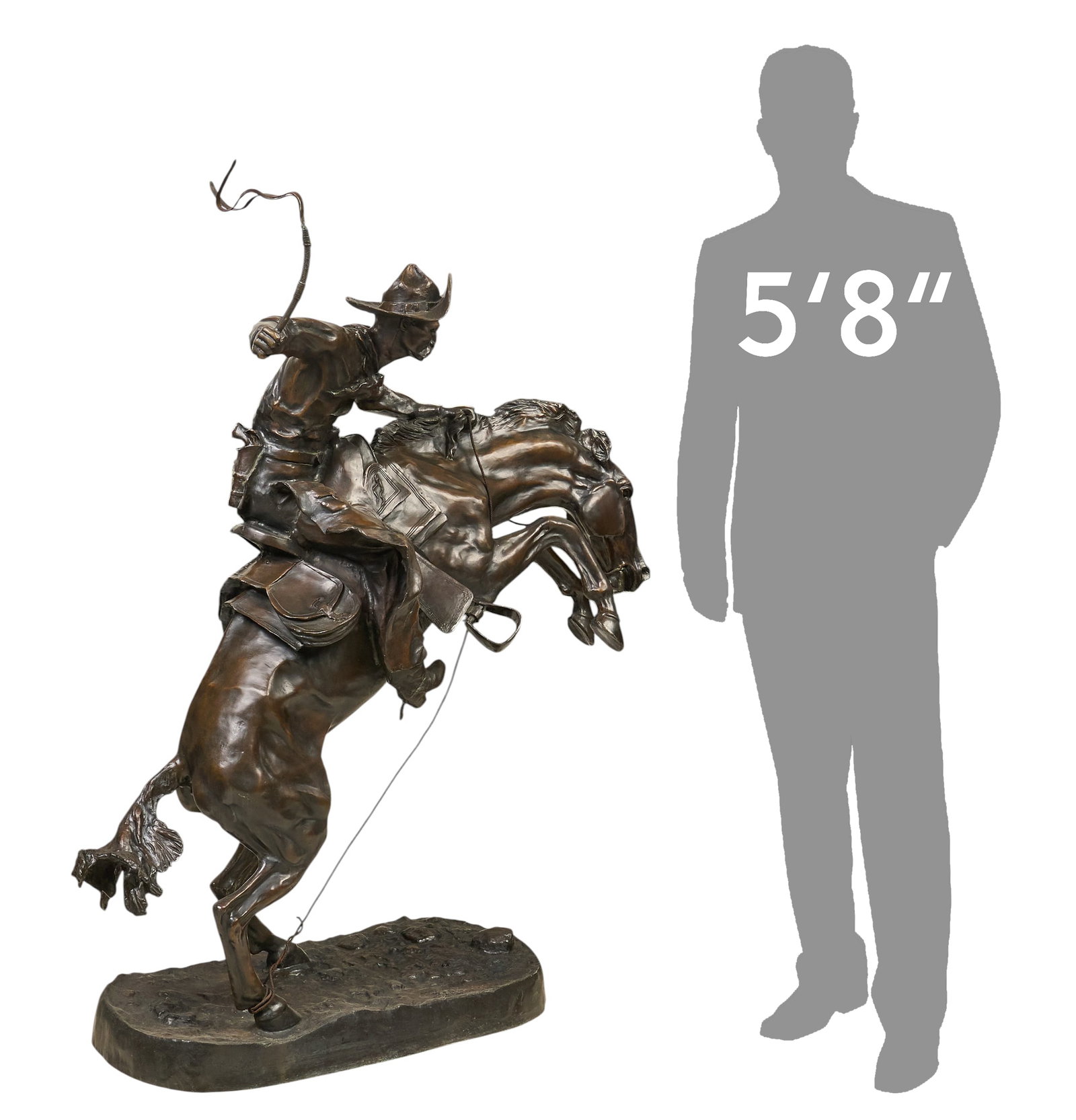 After Frederic Remington, "Bronco Buster": After Frederic Remington (Amer., 1861-1909), "Bronco Buster", oversized bronze recast sculpture height 61 in. x width 50 in. x depth 24 in. (including base) Provenance: Property