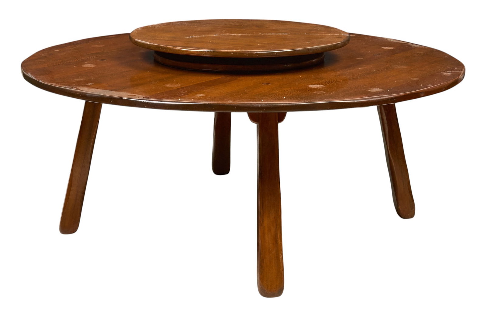 W.R. Dallas Table with Lazy Susan: W.R. Dallas (San Antonio, Texas) circular table with lazy Susan, on splayed block legs, marked to underside height 34 in. x diameter 72 in. Provenance: Property from a home in San Antonio, Texas