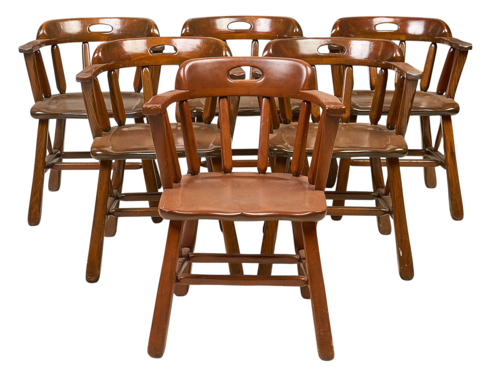 (6) W.R. Dallas Chairs: Set of six W.R. Dallas (San Antonio, Texas) captain chairs, marked on bottoms height 29.5 in. x width 23 in. x depth 21 in. / each Provenance: Property from a home in San Antonio, Texas