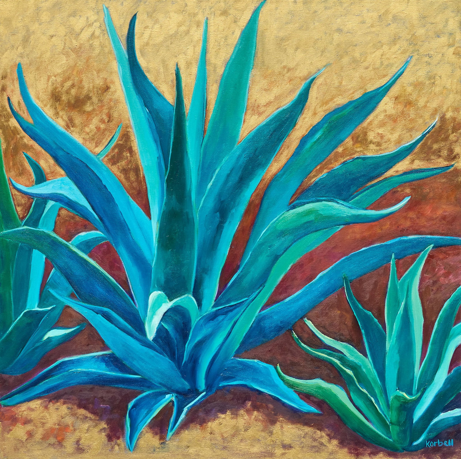 Caroline Korbell Carrington, Agave Plants: Caroline Korbell Carrington (Texas, 20th-21st C.), blue agave plants, oil on canvas, signed lower right sight: 30 x 30 in., frame: 32.5 x 32.5 in. Provenance: From the home of a San Antonio, Texas