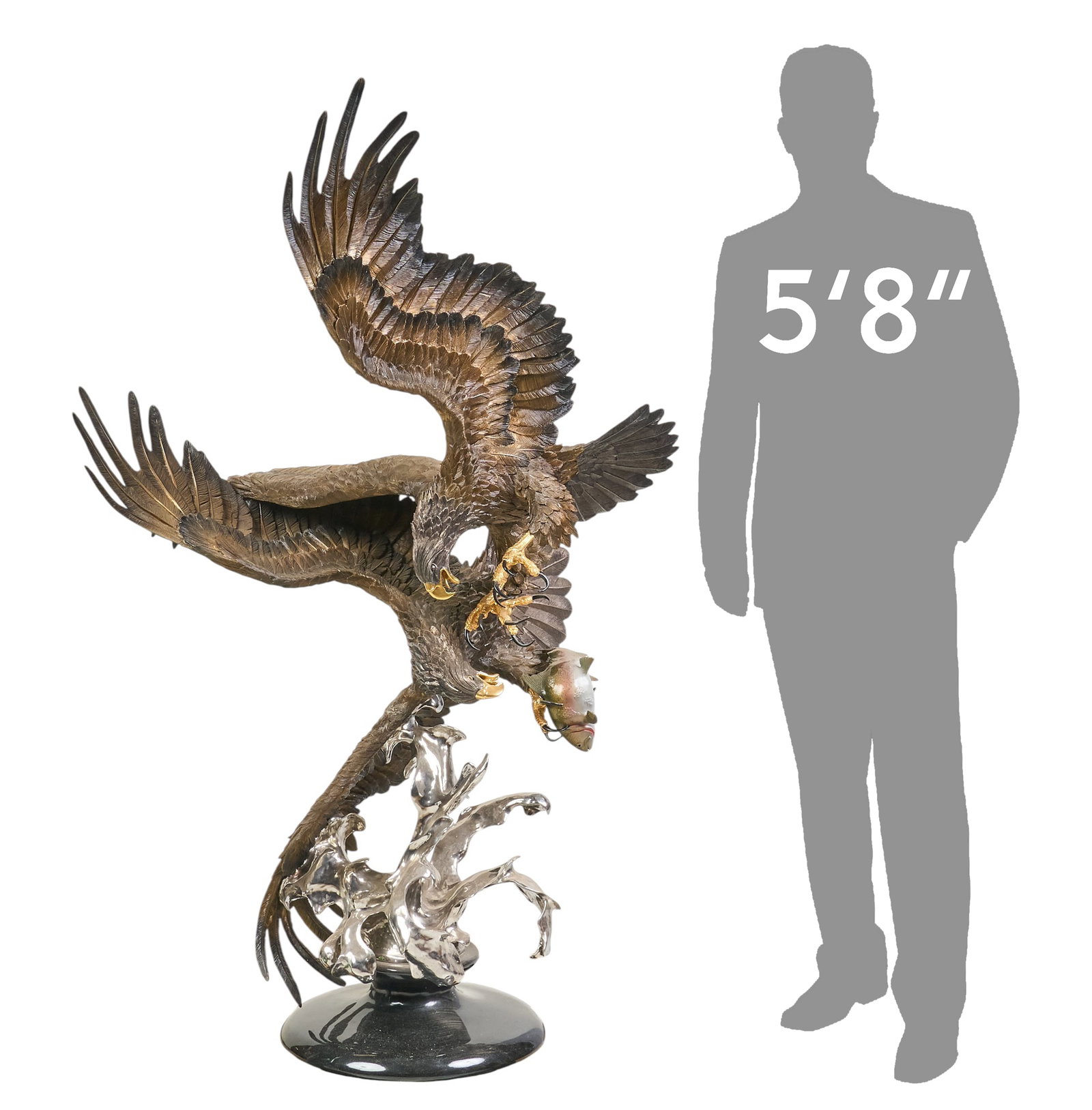 Chester Fields, "Where Eagles Dare": Chester Fields (Texas / Oregon, b. 1945), "Where Eagles Dare", artist-cast bronze sculpture with polychrome patina, incised signature, title, edition number 25/50, and date, 1991 height 67 in. x