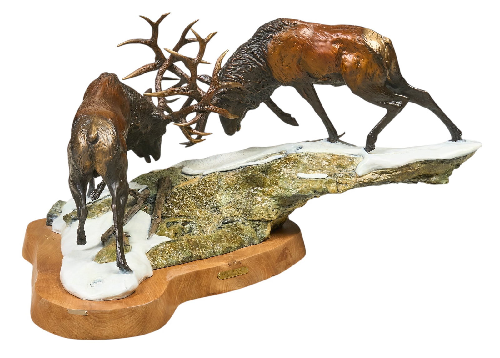 Daniel Parker, "Rites of Autumn": Daniel Ray Parker (Amer., b. 1959), "Rites of Autumn", artist-cast bronze sculpture on wooden base, incised signature, title, edition number 7/50, and date, 1991 height 18 in. x width 36
