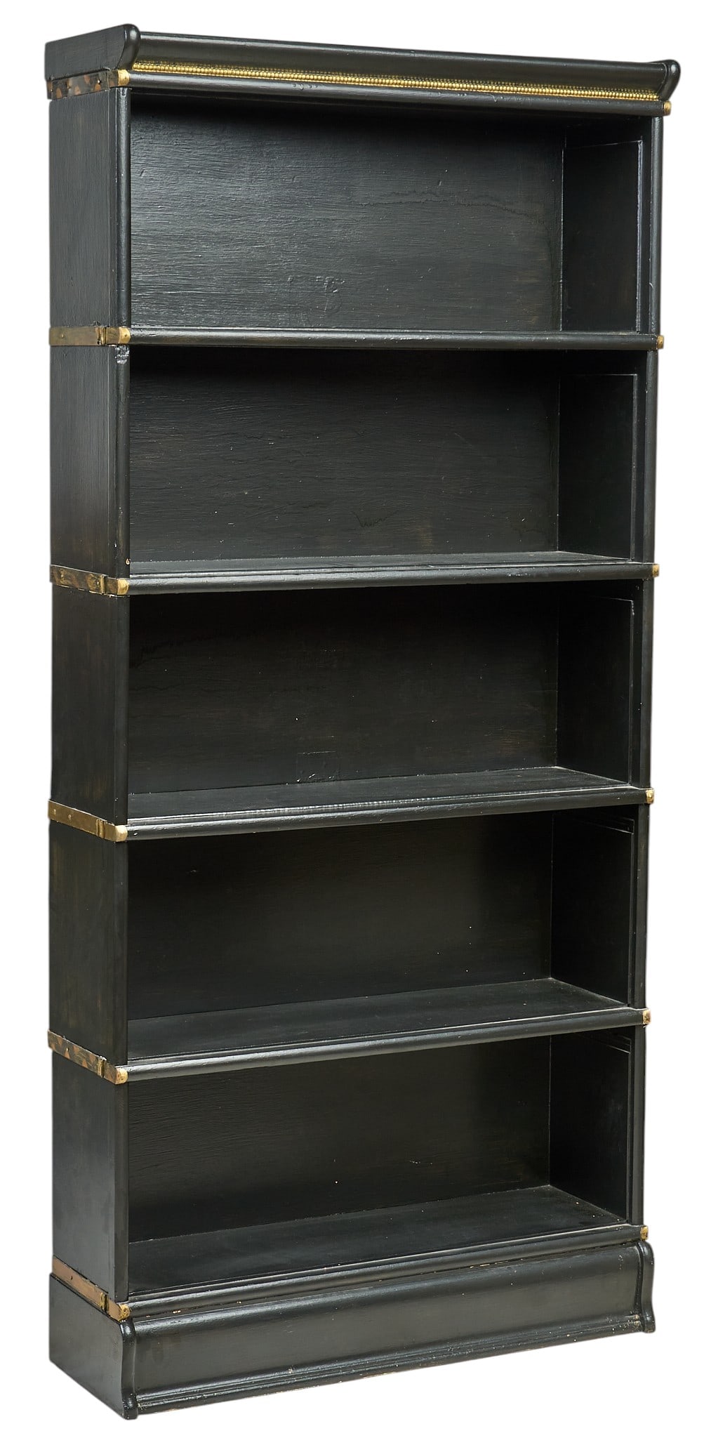 Painted 5-Tier Stacking bookcase: Five-tier stacking barrister bookcase with black paint finish height 73.5 in. x width 34 in. x depth 10 in. Provenance: Property from a home in San Antonio, Texas 