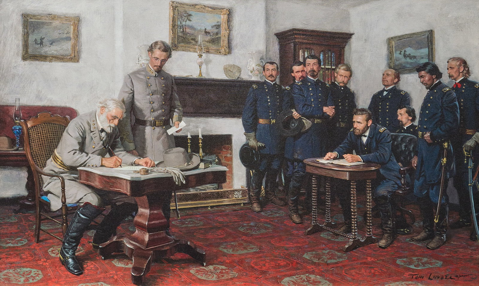 Tom Lovell, "Surrender at Appomattox": Tom Lovell (1909-1997, New York / New Mexico), "Surrender at Appomattox", giclee print on canvas, numbered lower right, ed. 42/2017 sight: 24 x 40 in., frame: 29 x 45 in.