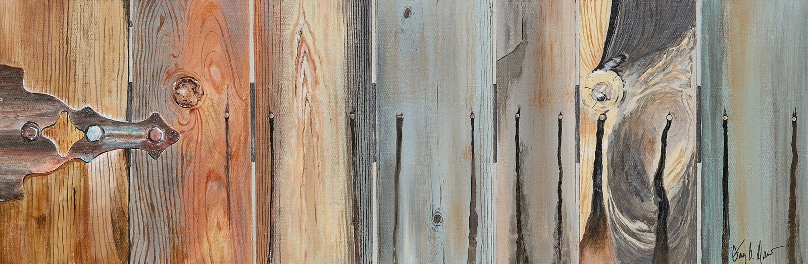 Greg Drew, "The Gate": Greg Drew (Texas, 20th-21st C.), "The Gate", acrylic on canvas, signed lower right sight: 12 x 36 in., frame: 13.5 x 37.5 in. Provenance: Property from a home in San Antonio, Texas