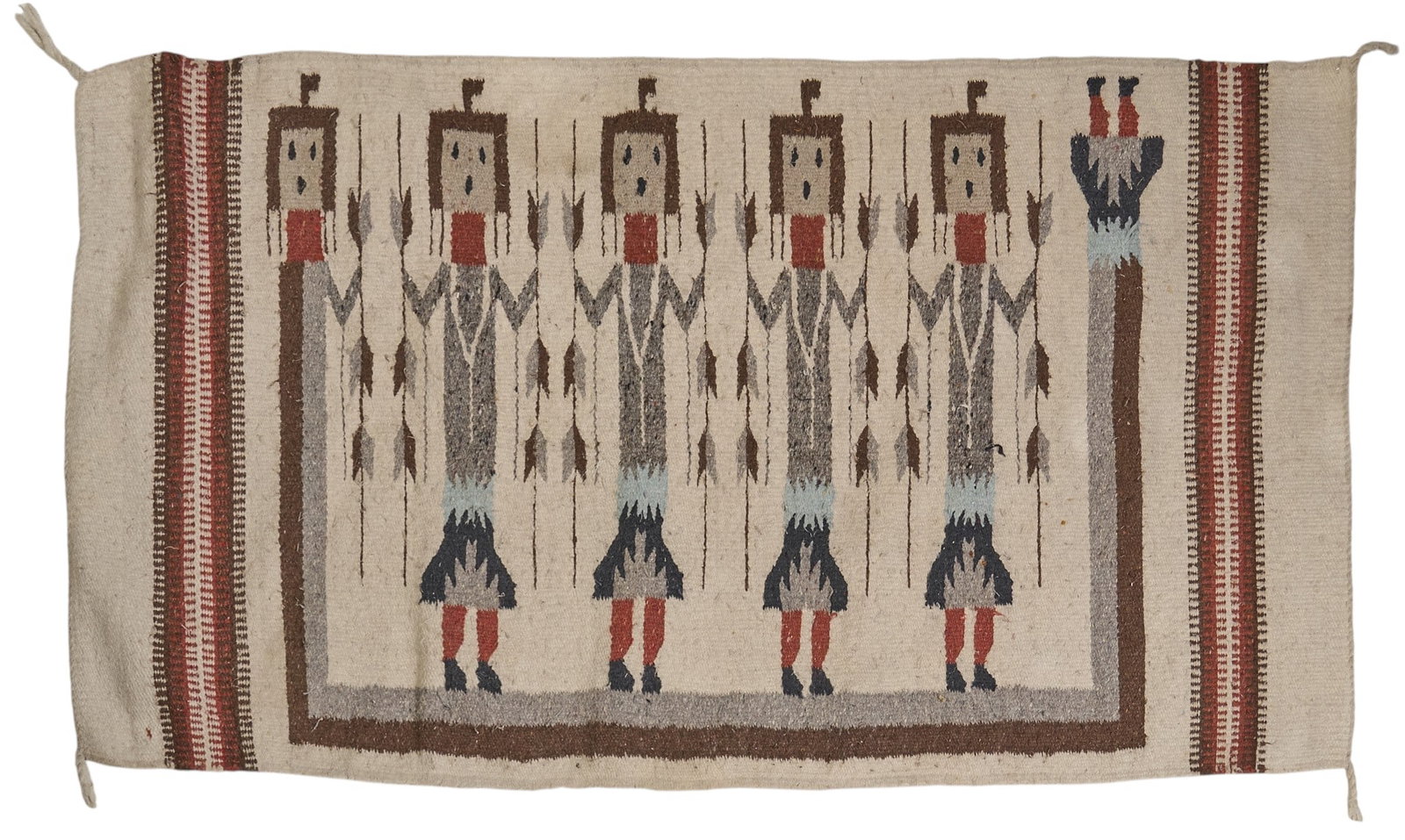 Hand-Woven Navajo Yei Rug, 4 ft. 10 in. x 2 ft. 7 in.: Hand-woven Navajo Yei style rug with Holy People motif 4 ft. 10 in. x 2 ft. 7 in. Provenance: Property from a home in Houston, Texas