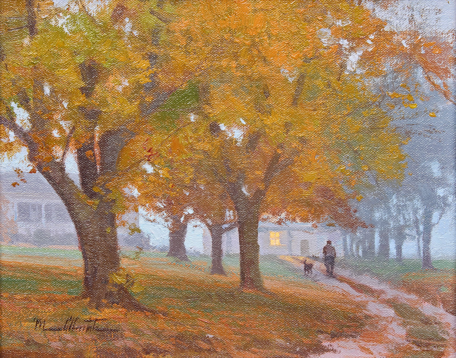 Michael Albrechtsen, Heading Home: Michael Albrechtsen (Amer., b. 1962), landscape with treelined path, oil on canvas, signed lower left sight: 8 x 10 in., frame: 11.5 x 13.5 in. Provenance: Property from a Houston,