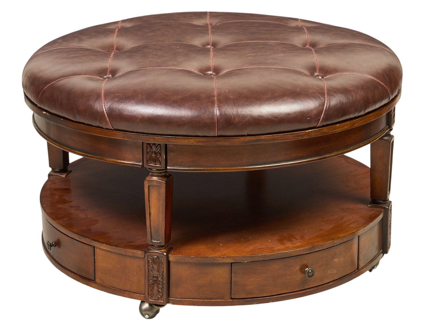 Tufted Leather Ottoman (1 of 3)