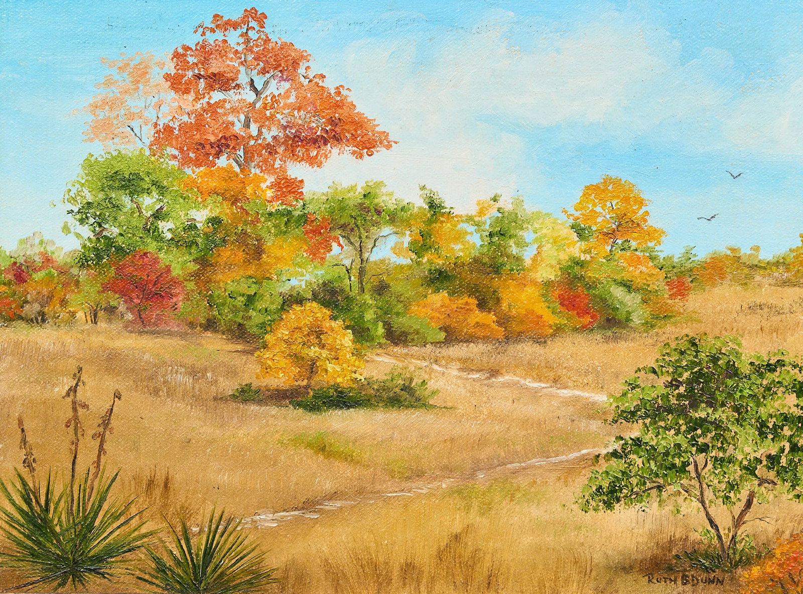 Ruth Dunn, "Out Bandera Way": Ruth Barrett Dunn (Amer., 1912-1984), "Out Bandera Way", oil on masonite, signed lower right sight: 9 x 12 in., frame: 10.5 x 13.5 in. Provenance: Property from a San Antonio, Texas