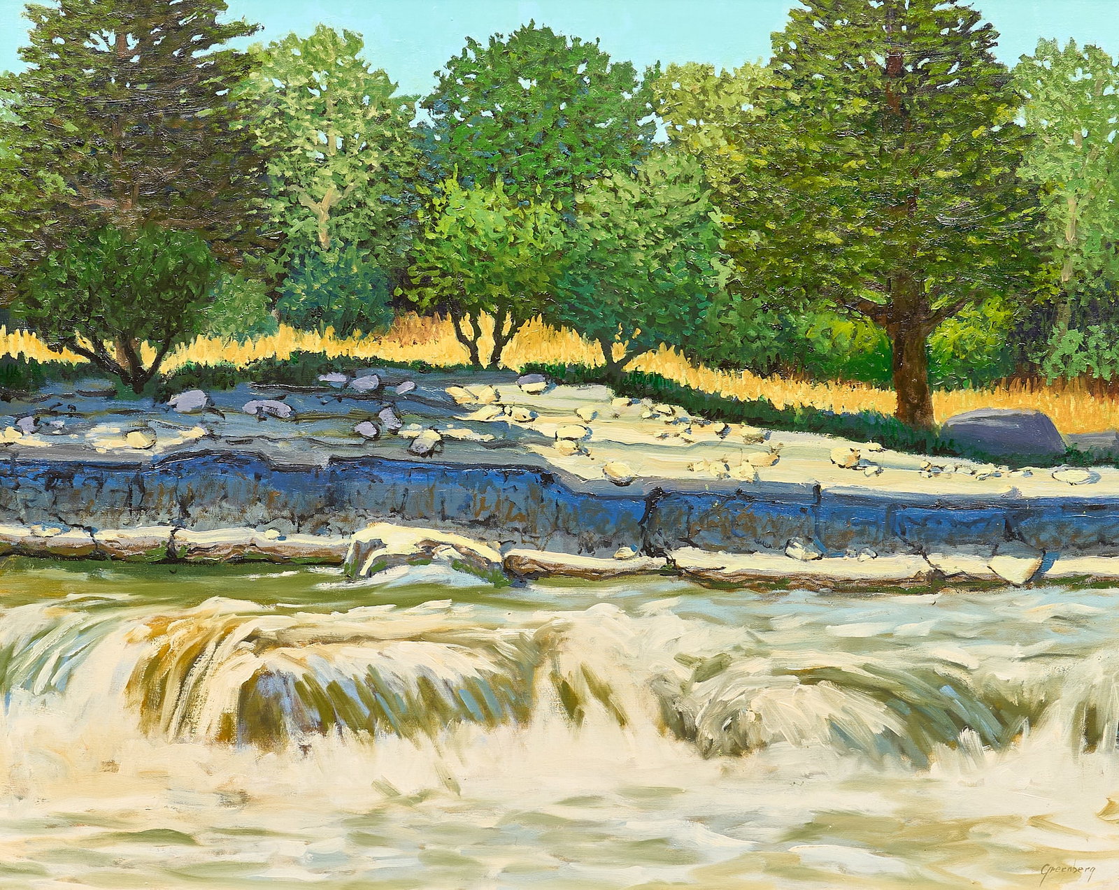 Jerry Greenberg, "Cow Creek": Jerry Greenberg (Texas, b. 1946), "Cow Creek", oil on canvas, signed lower right sight: 24 x 30 in., frame: 27 x 33 in. Provenance: Property from a Houston, Texas collection