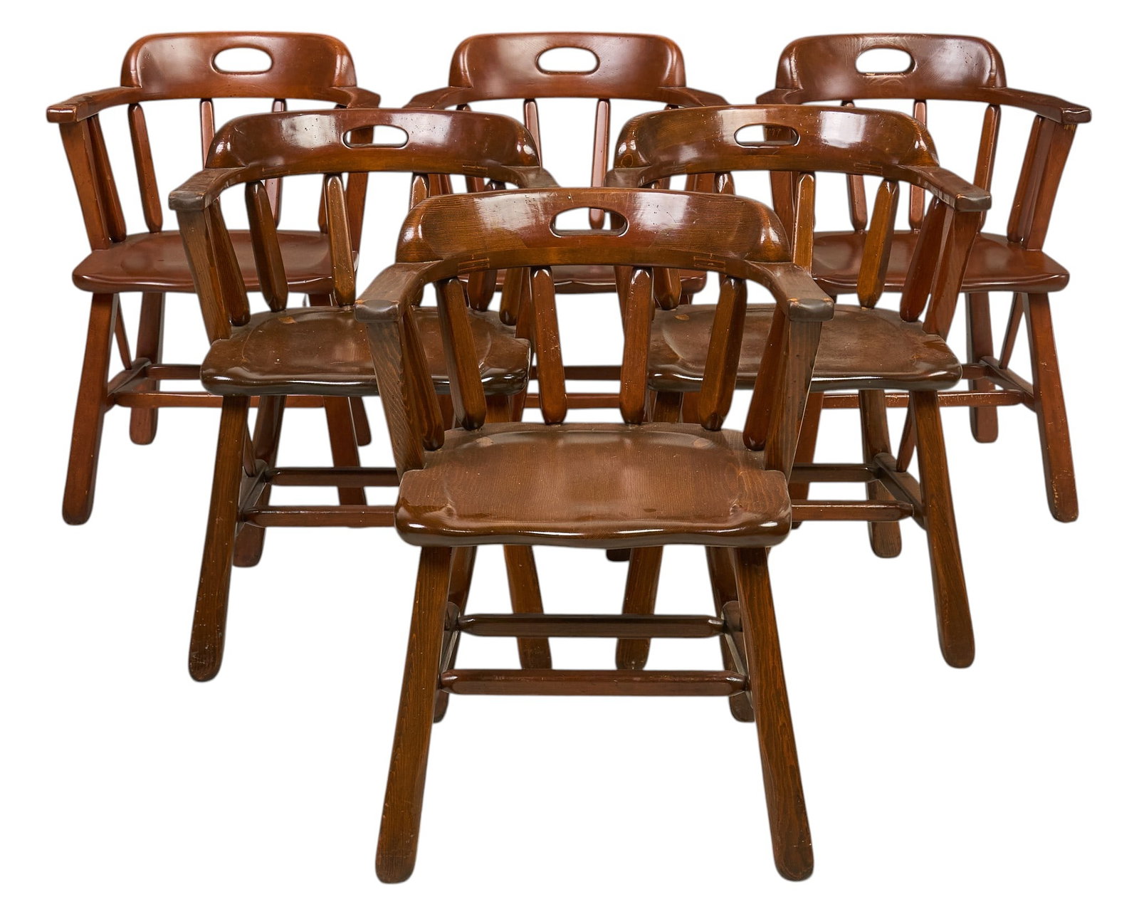 (6) W.R. Dallas Chairs: Set of six W.R. Dallas (San Antonio, Texas) captain chairs, marked on bottoms height 29.5 in. x width 23 in. x depth 21 in. / each Provenance: Property from a home in San Antonio, Texas