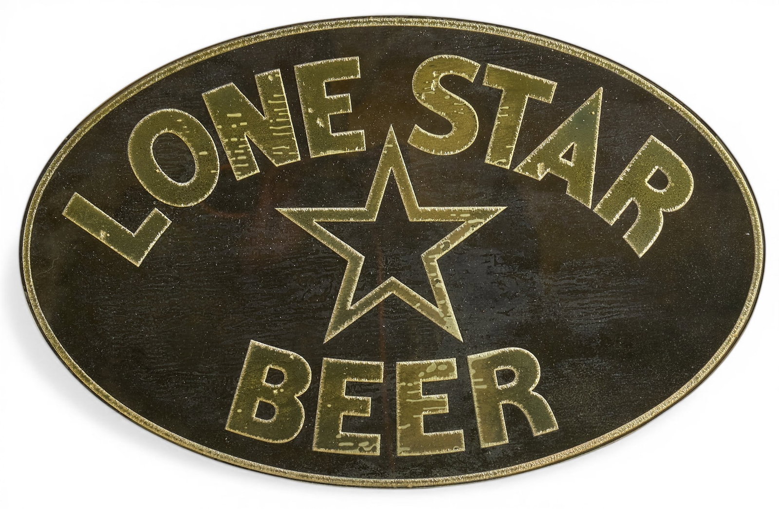 Lone Star Beer Mirror Sign, 1970s: Lone Star Beer single-sided oval mirror advertising sign, circa 1970s height 12 in. x width 19 in. Provenance: Property from a home in San Antonio, Texas 