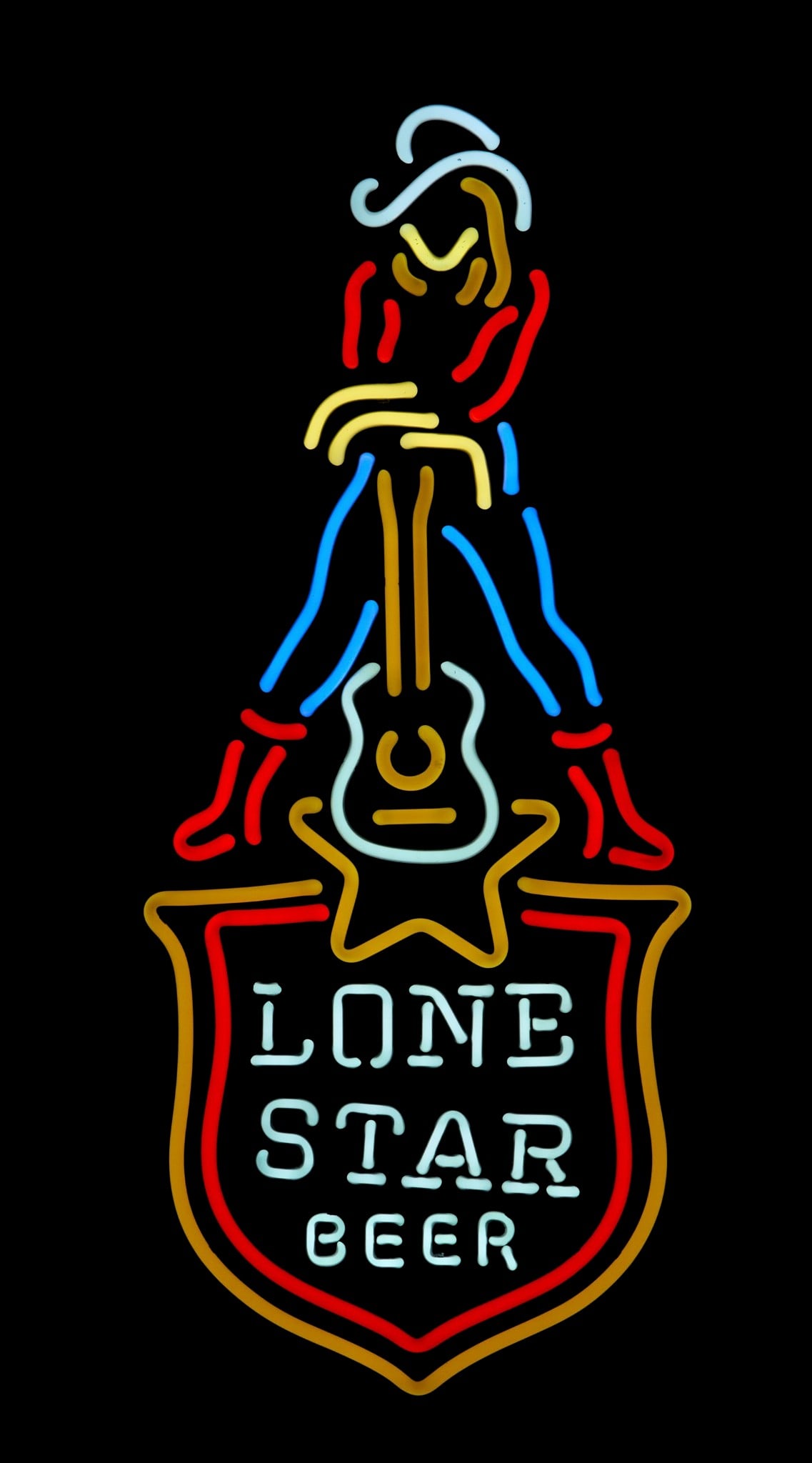 Lone Star Beer Guitar Cowgirl Neon, 21st C. (1 of 3)