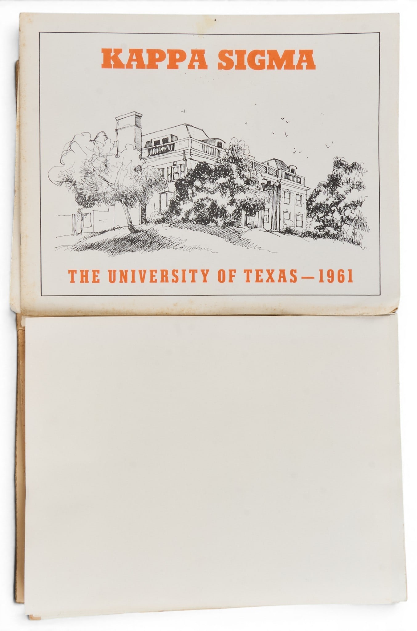 Bill Wittliff Kappa Sigma Fraternity University of Texas Papers, 1961: Collection of Bill Wittliff's papers from the Kappa Sigma fraternity at The University of Texas, dated 1961, includes photographs of fraternity members, campus buildings, and social events height 