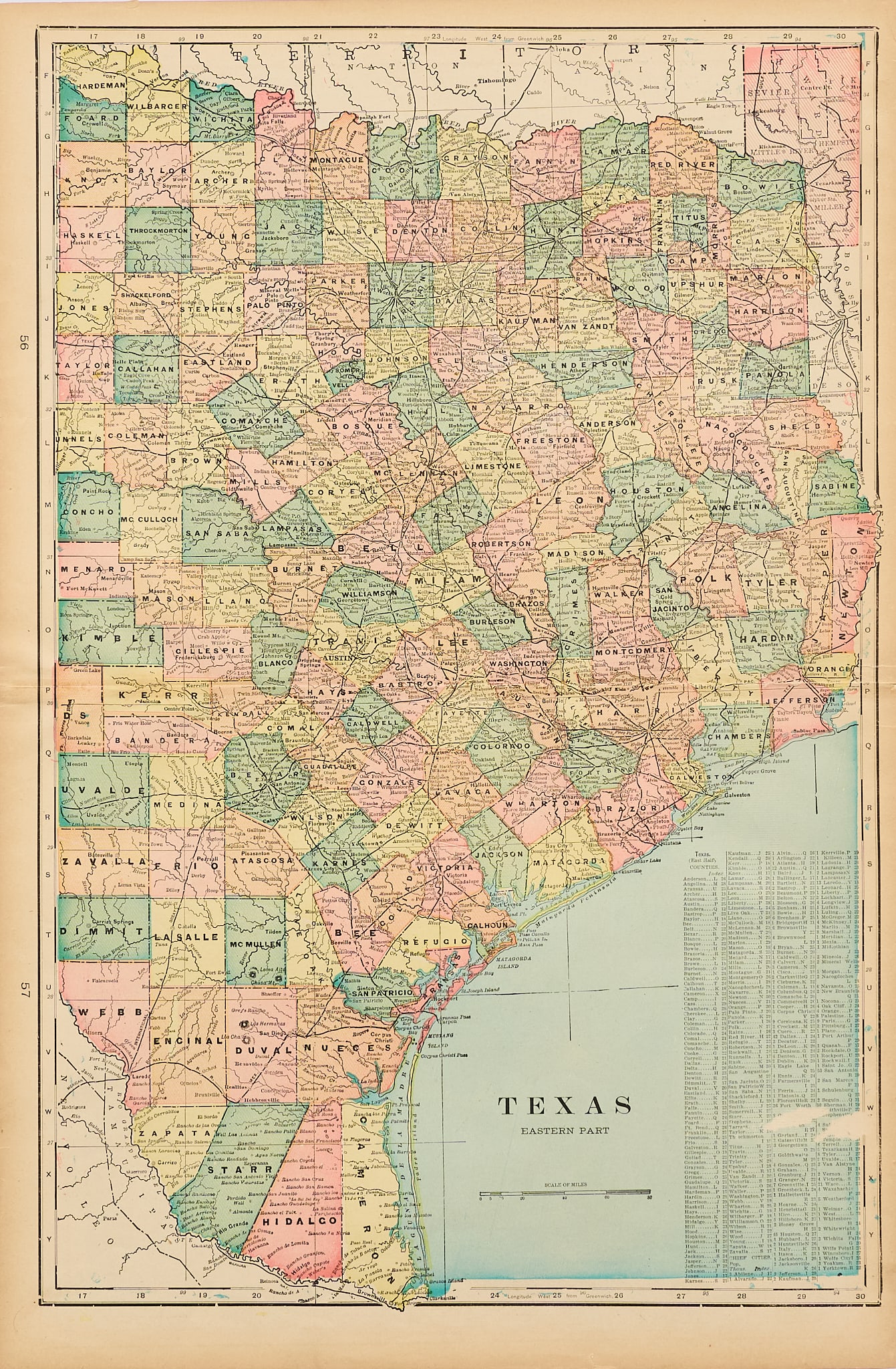 Crams, 1892 Map of Texas: Crams 1892 map of Texas, framed sight: 22 x 14.5 in., frame: 24 x 18 in. Provenance: Property from the home of a Bluffton, Indiana life-long collector of primitive tools and artifacts