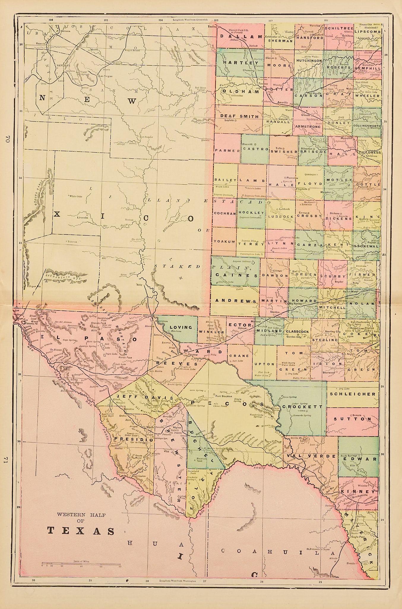 Crams, 1898 Map of Texas: Crams 1898 map of Texas, framed sight: 21.5 x 14.5 in., frame: 24 x 18 in. Provenance: Property from the home of a Bluffton, Indiana life-long collector of primitive tools and artifacts