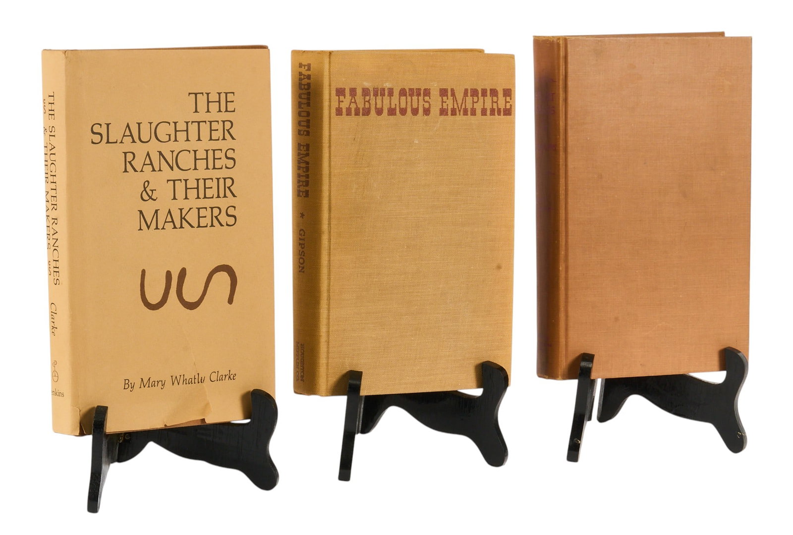 (3) Western Books: Three Western-themed books: 'The Slaughter Ranches & Their Makers' by Mary Whatley Clarke (1979), 'Short Grass & Longhorns' by Laura V. Hammer, and 'Fabulous Empire' by