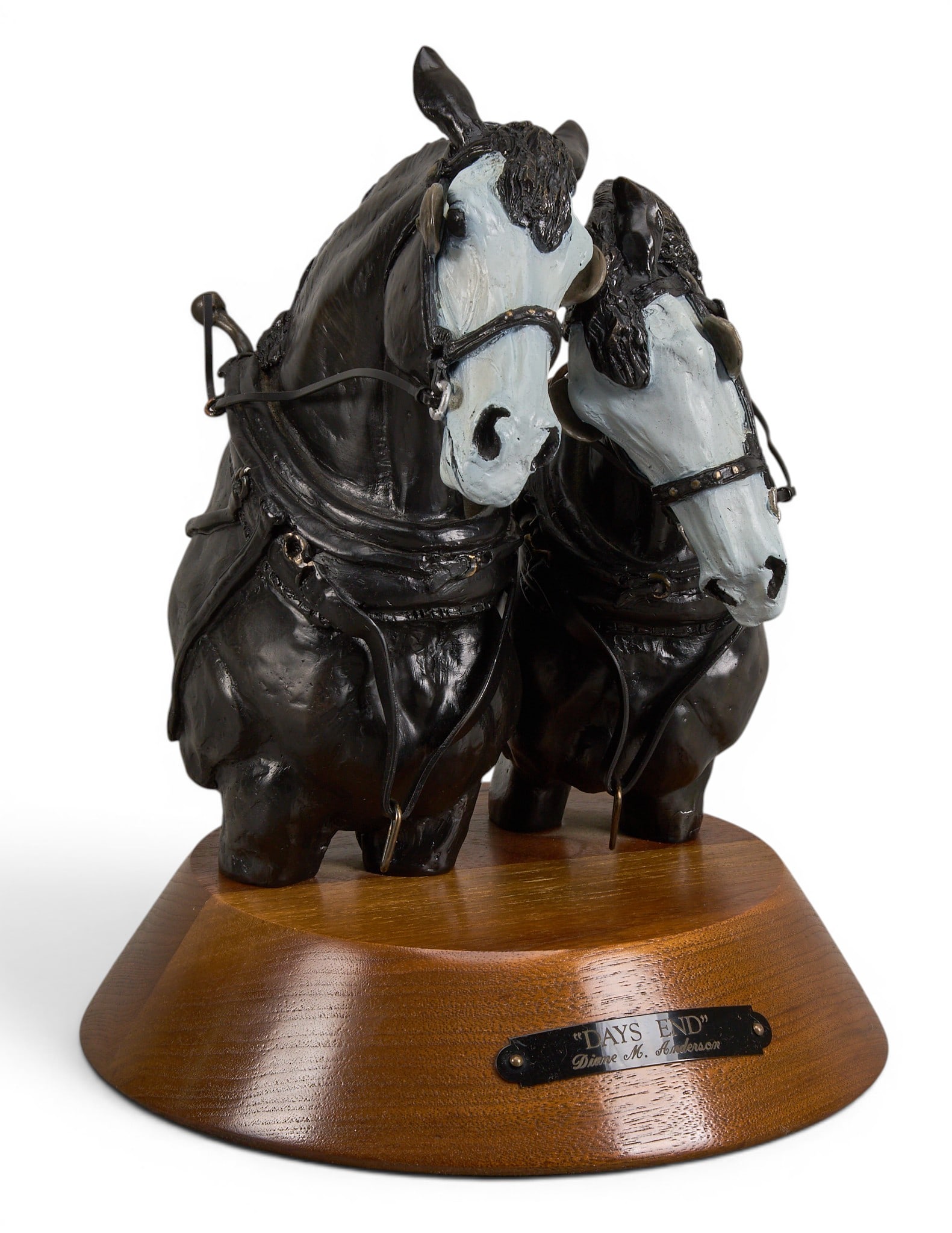 Diane Anderson, "Day's End": Diane M. Anderson (Amer., 20th-21st C.), "Day's End", artist-cast and cold painted bronze sculpture on wooden base, incised signature and edition number, 7/20 height 10 in. x 8 in.