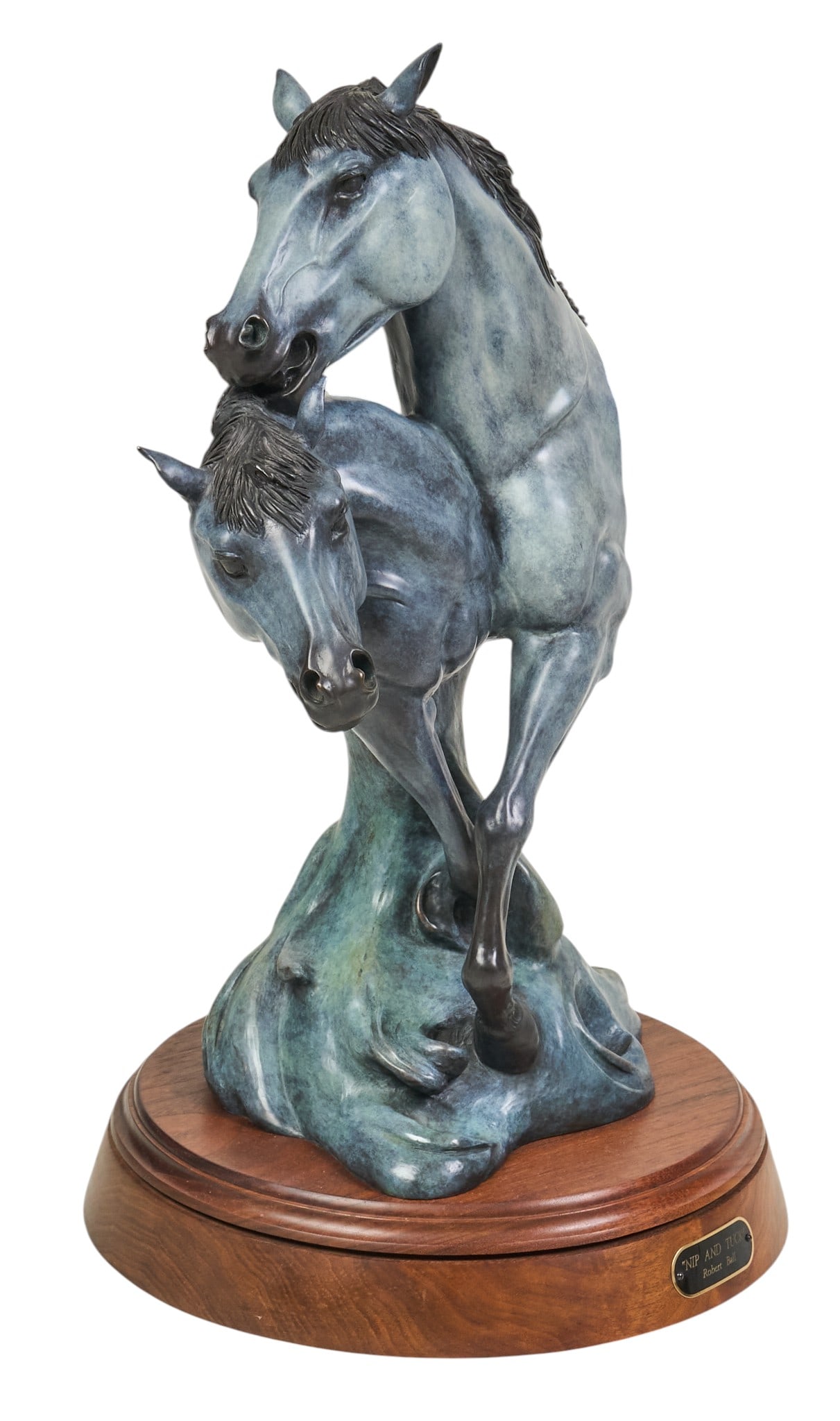Robert Ball, "Nip and Tuck": Robert Ball (Amer., b. 20th C.), "Nip and Tuck", artist's proof bronze sculpture atop stone and wooden base, incised signature and edition number AP 1/4 (standard edition is 37) height 2