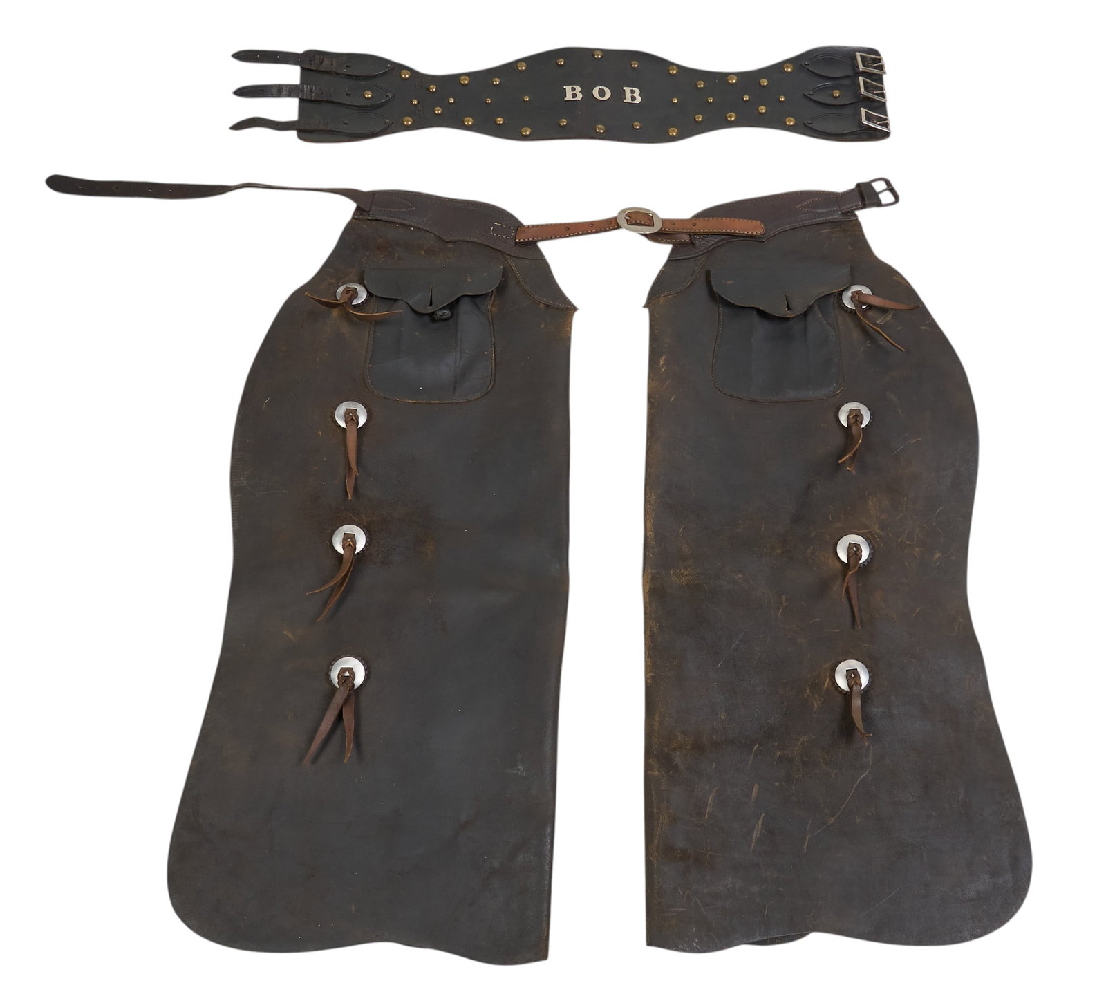Pair of Leather Chaps and Kidney Belt (1 of 3)