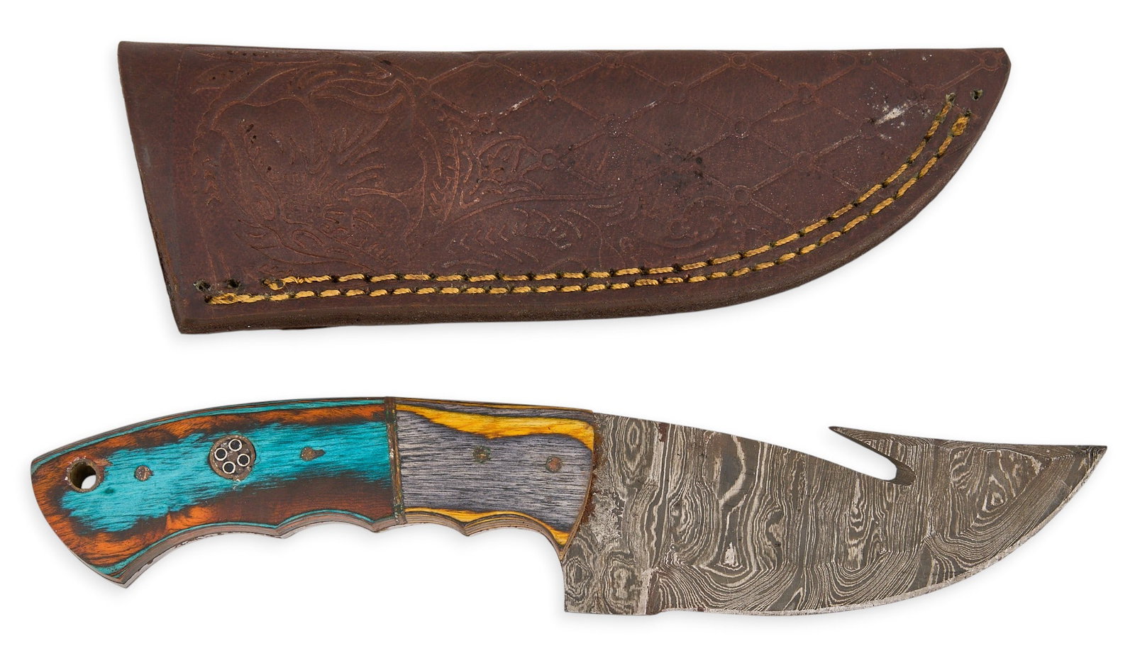 Damascus Knife with Leather Sheath (1 of 2)