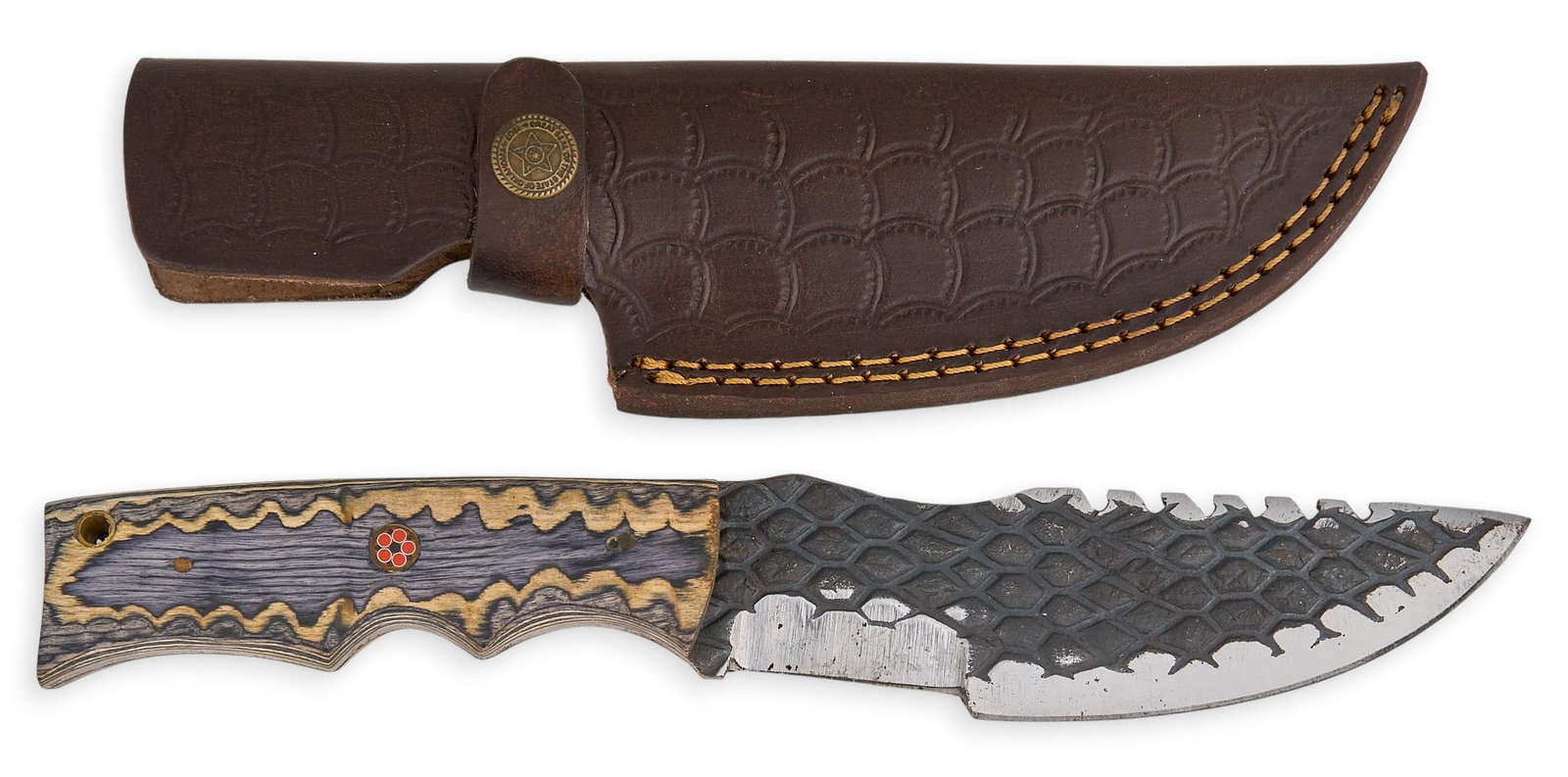Damascus Knife with Leather Sheath (1 of 2)