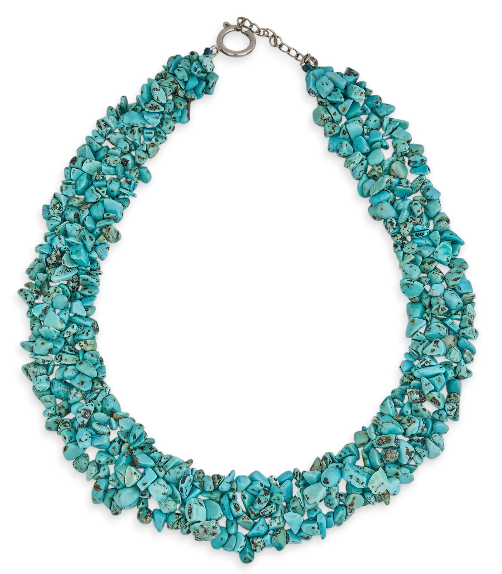 Multi-Strand Beaded Turquoise Necklace: Multi-strand turquoise beaded necklace, with silver clasp Length: 18 in. Total weight: 140.7 g Provenance: Property from the collection of a prominent San Antonio, Texas businessman