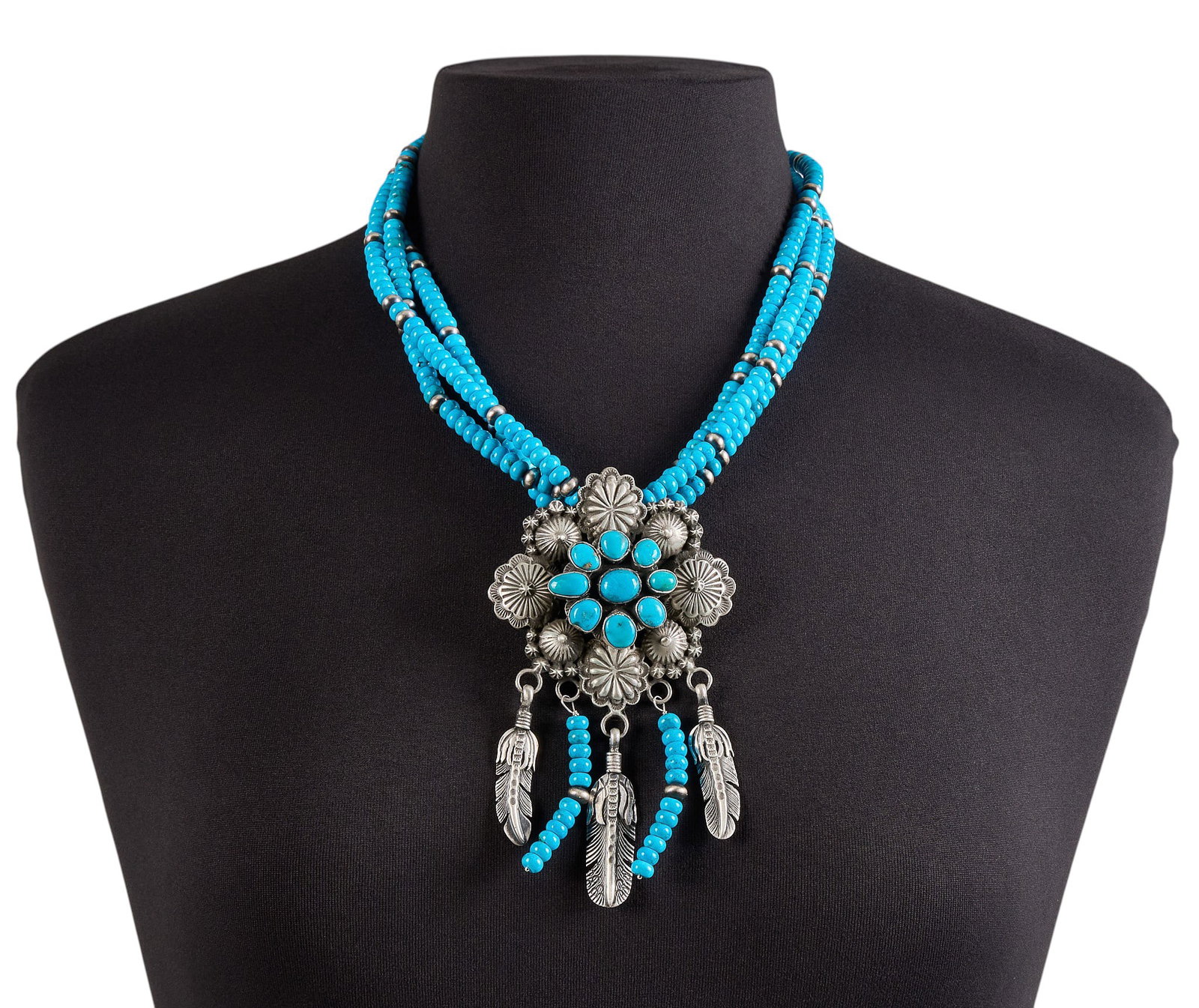 Russell Sam, Navajo Sterling & Turquoise Beaded Pendant Necklace (1 of 4)