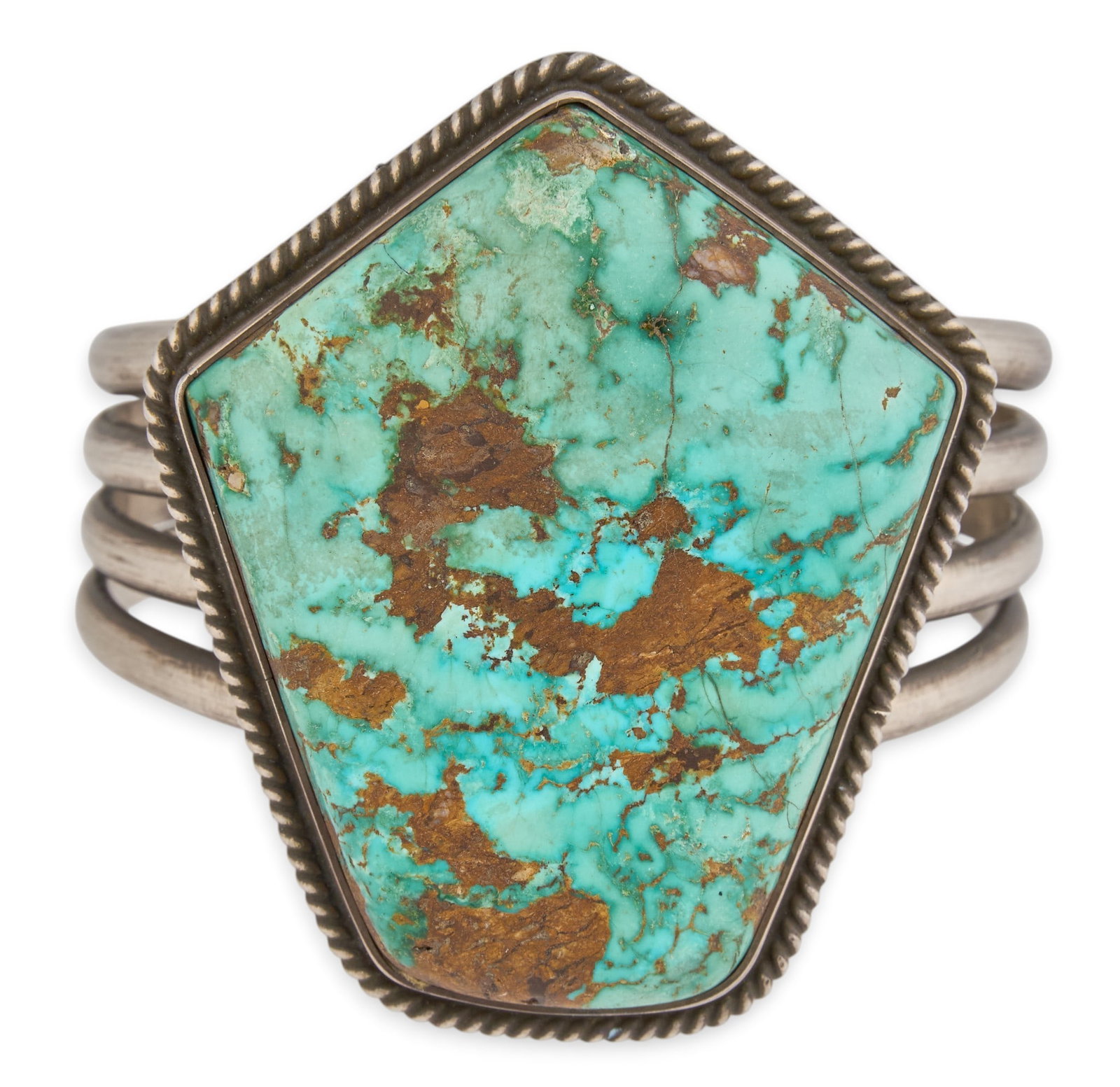 Eddison Smith, Navajo Sterling & Turquoise Cuff: Eddison Smith Navajo sterling silver cuff bracelet set with turquoise stone, signed "E SS" with star Circumference: 7 in. Total weight: 156.5 g Provenance: Property from a home in San A