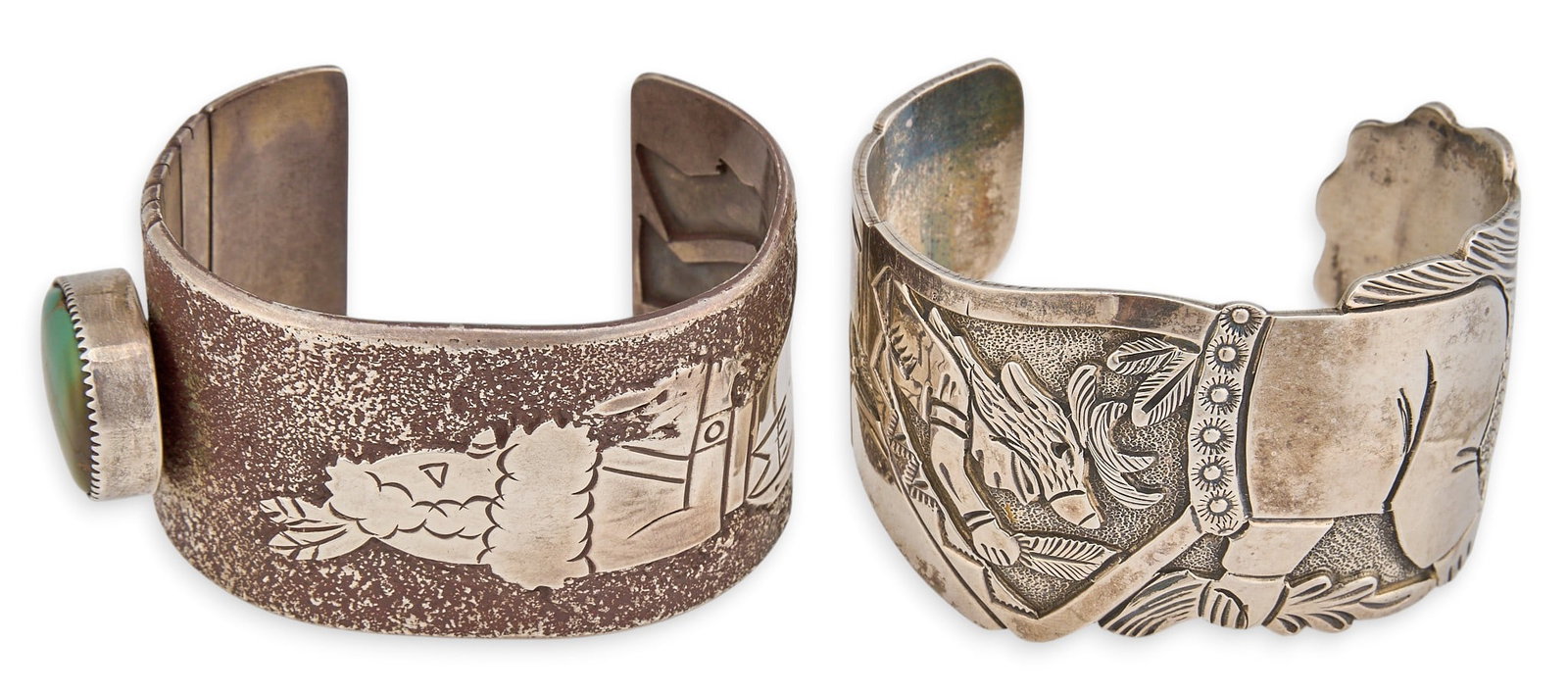 (2) Navajo Sterling Silver Storyteller Cuffs (1 of 7)