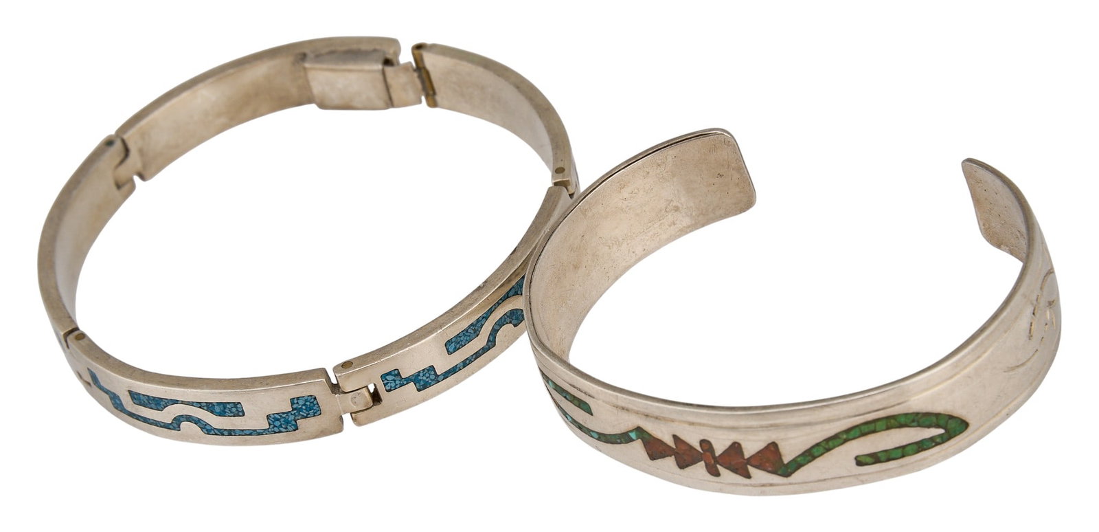 (2) Sterling & Multi-Stone Chip Inlay Cuffs - 2