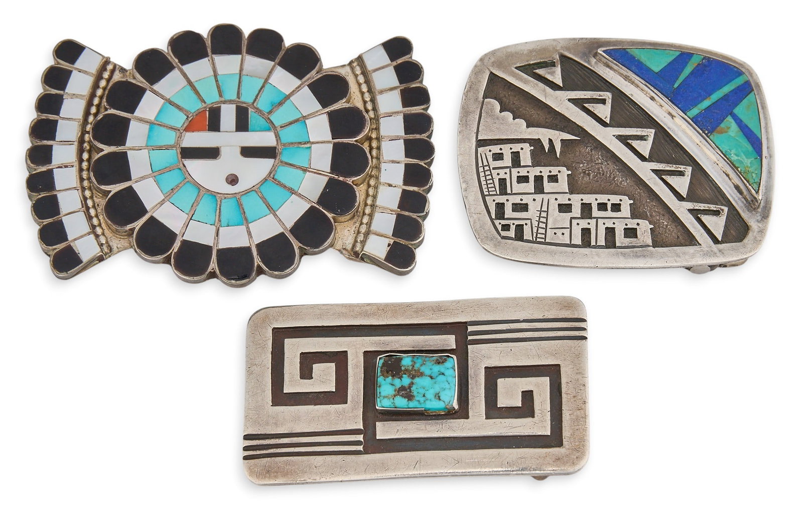 (3) Native American Sterling & Multi-Stone Buckles (1 of 5)