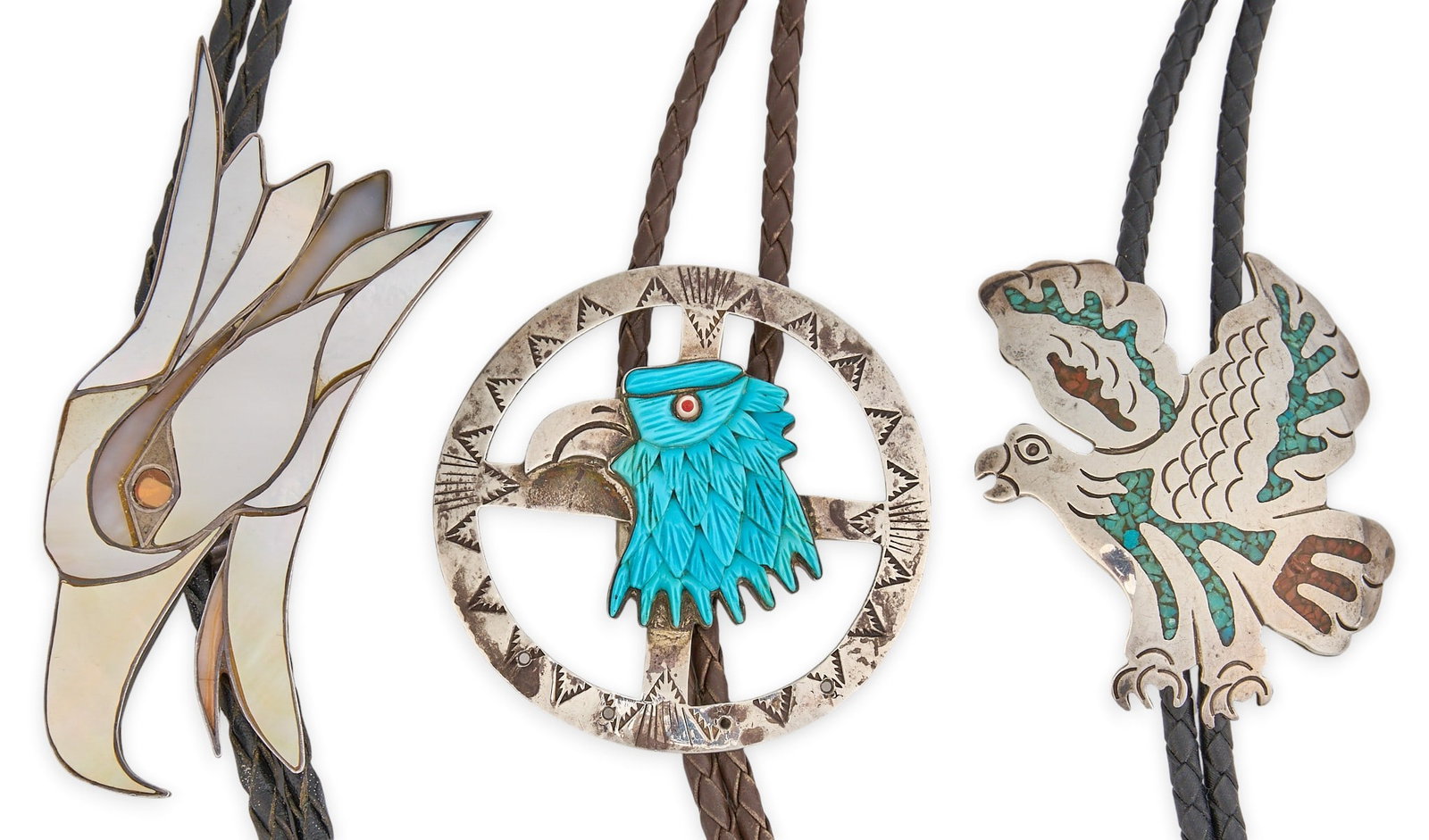 (3) Sterling & Multi-Stone Eagle Bolo Ties (1 of 4)